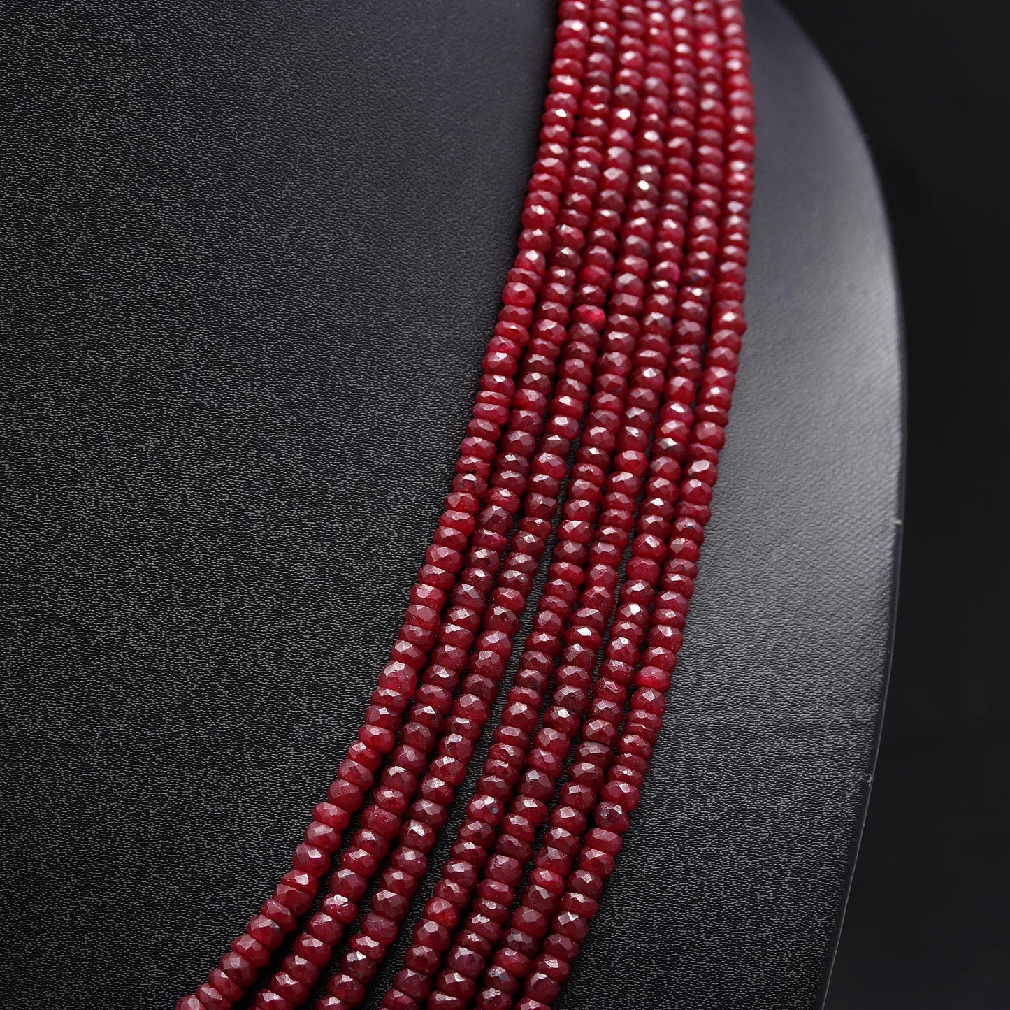 7 Strands Ruby Faceted Rondelle Bead 3.5-5 MM Ruby Corundum Necklace with Adjustable Clasp 16-20” Exclusive Jewelry Necklace for Special Day