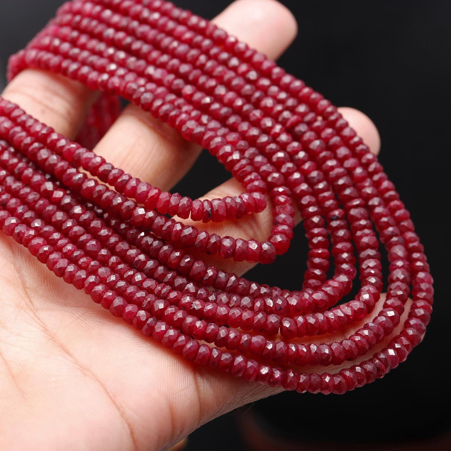 7 Strands Ruby Faceted Rondelle Bead 3.5-5 MM Ruby Corundum Necklace with Adjustable Clasp 16-20” Exclusive Jewelry Necklace for Special Day