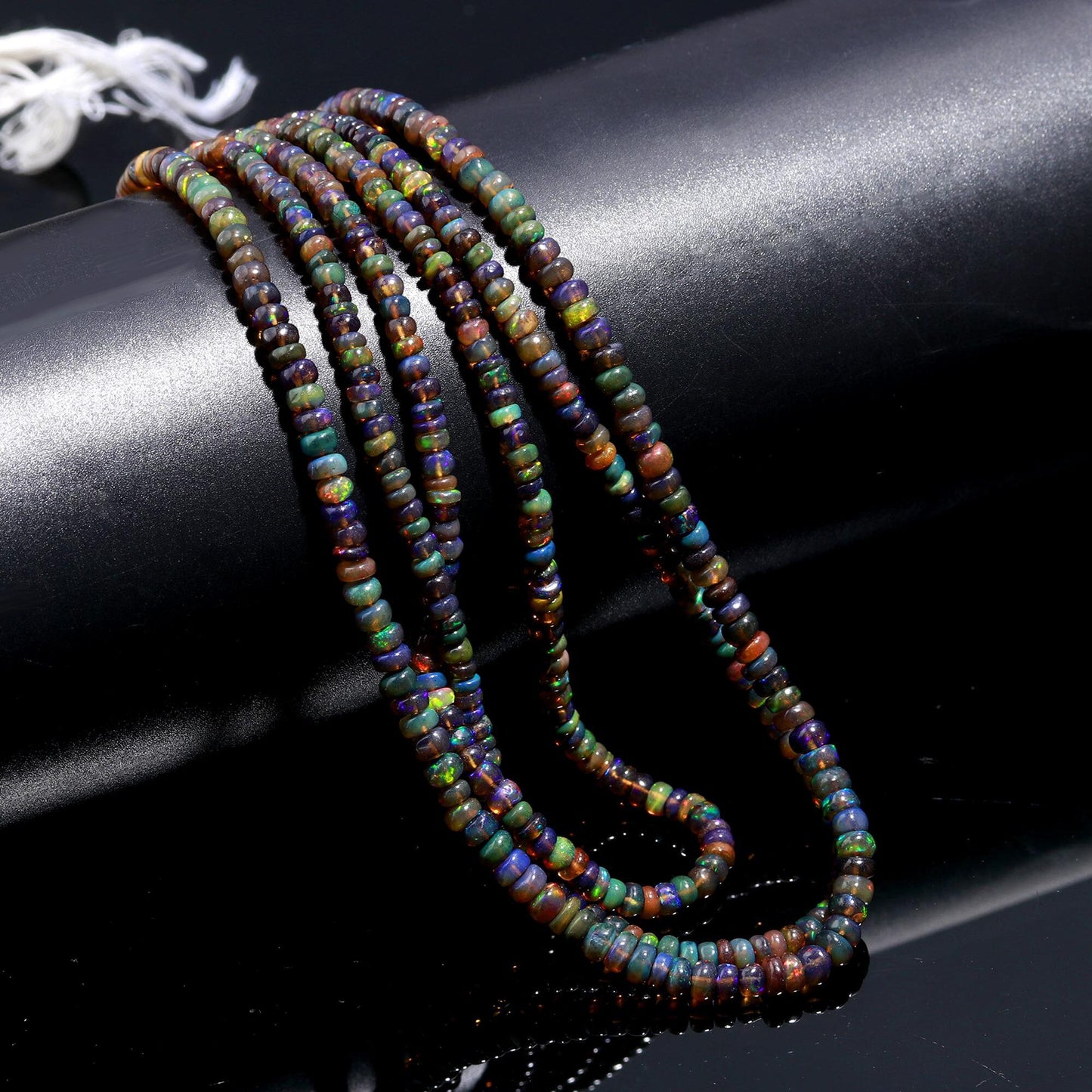 Black Ethiopian Opal Smooth Rondelle Bead 4-5 MM Natural Flashy Ethiopian Opal Multi Fire Ethiopian Opal for Handmade Designer Jewelry Craft