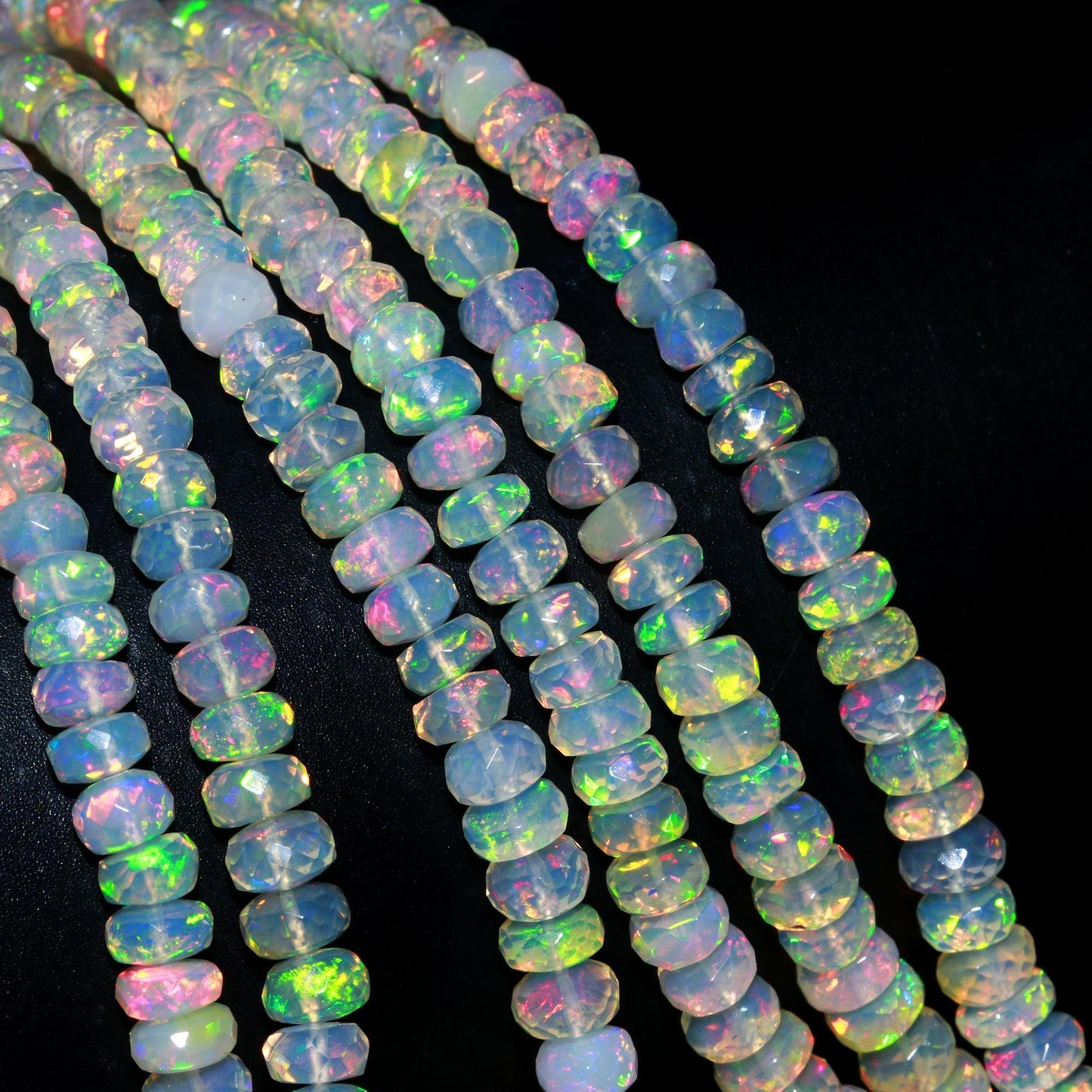 Top Quality Ethiopian Opal Faceted Rondelle Beads 4-6 MM Natural Flashy Ethiopian Opal Rondelle Faceted Beads, 16” Multi Colour Flashy Opal