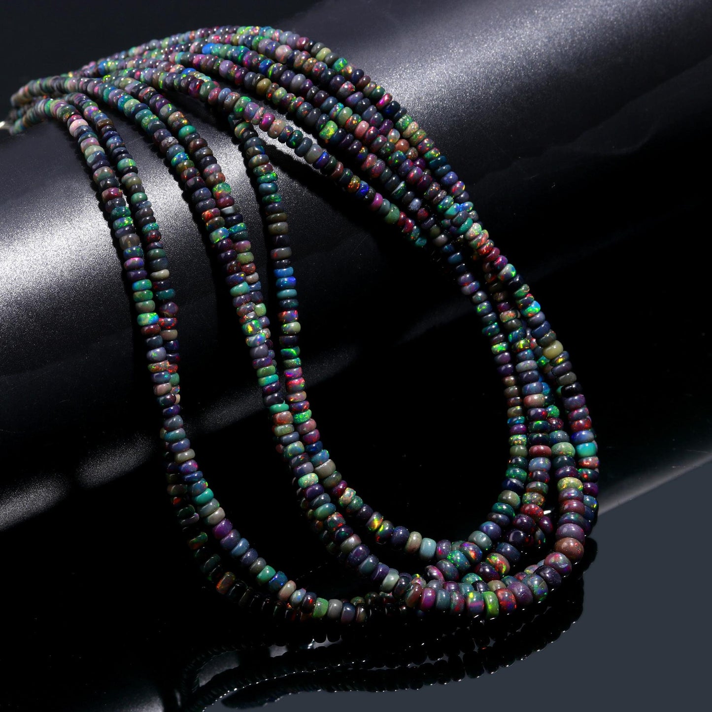 Black Ethiopian Opal Smooth Rondelle Bead 3-5 MM Natural Flashy Ethiopian Opal Multi Fire Ethiopian Opal for Handmade Designer Jewelry Craft