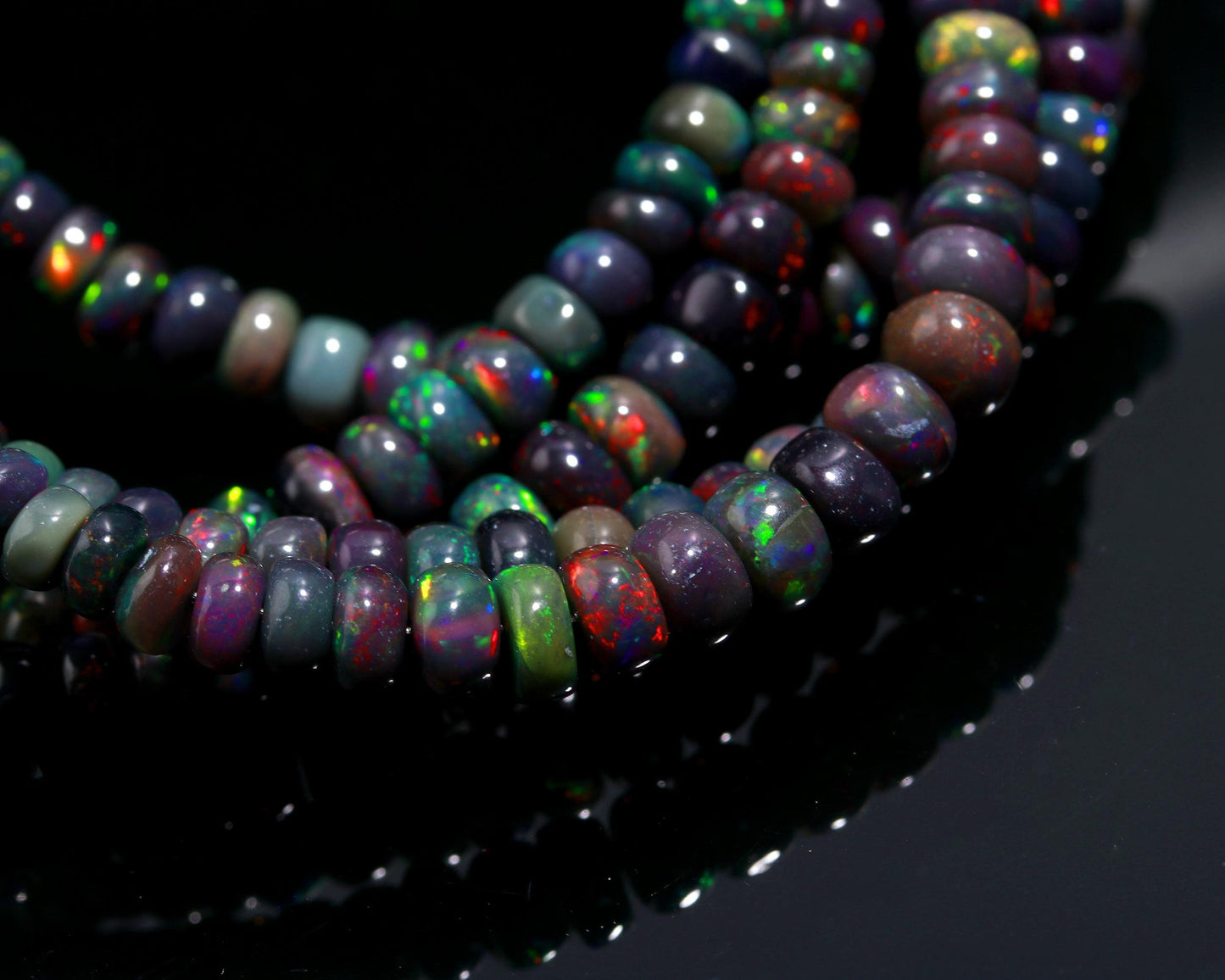 Black Ethiopian Opal Smooth Rondelle Bead 3-5 MM Natural Flashy Ethiopian Opal Multi Fire Ethiopian Opal for Handmade Designer Jewelry Craft
