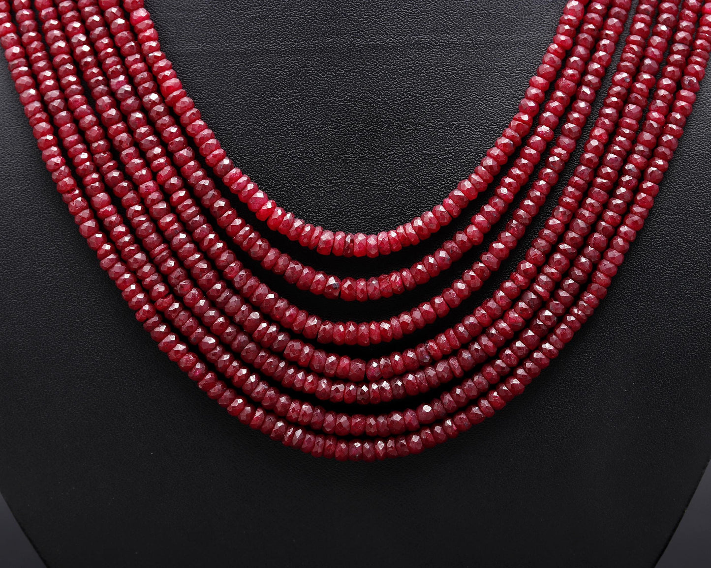 7 Strands Ruby Faceted Rondelle Bead 3.5-5 MM Ruby Corundum Necklace with Adjustable Clasp 16-20” Exclusive Jewelry Necklace for Special Day