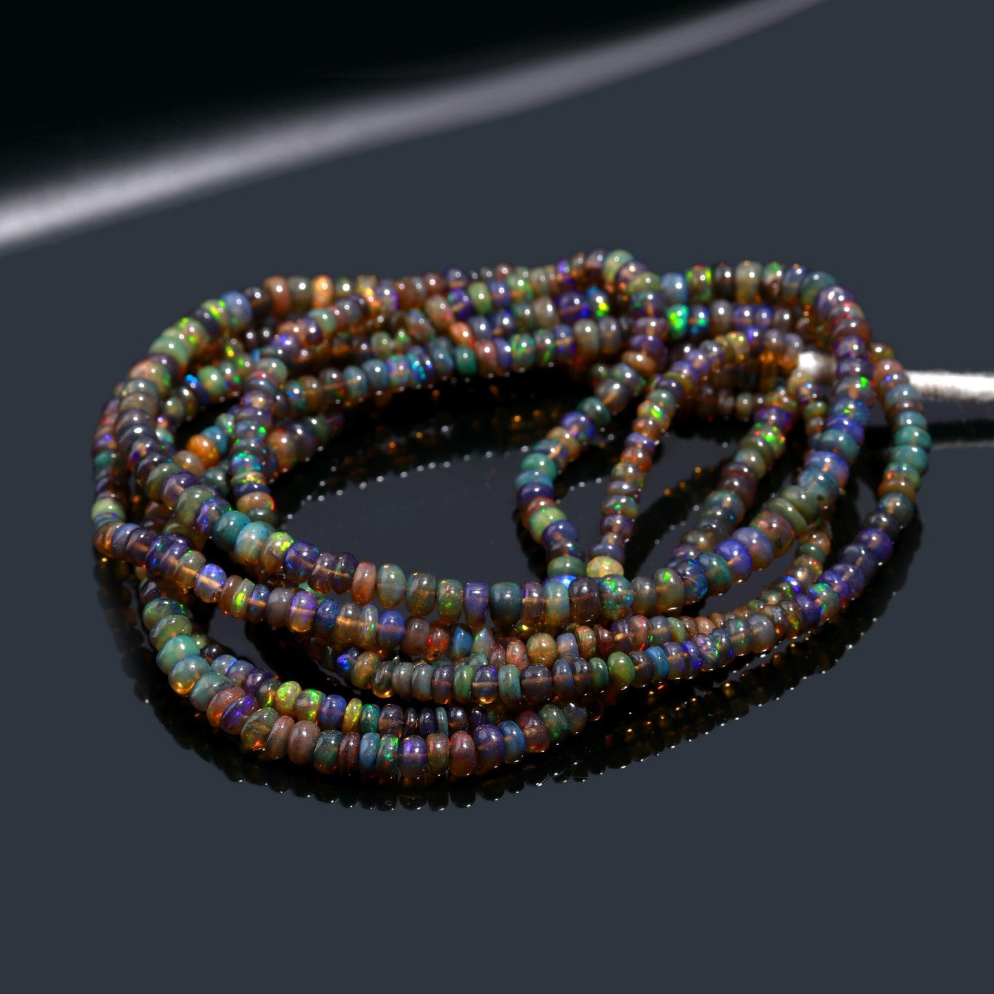 Black Ethiopian Opal Smooth Rondelle Bead 4-5 MM Natural Flashy Ethiopian Opal Multi Fire Ethiopian Opal for Handmade Designer Jewelry Craft
