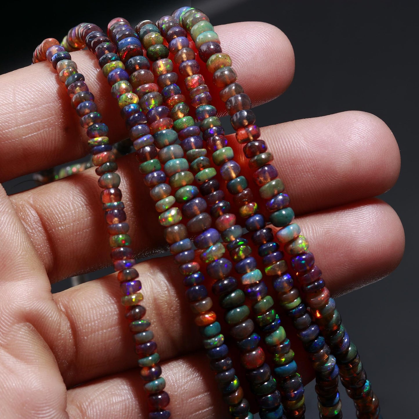 Black Ethiopian Opal Smooth Rondelle Bead 4-5 MM Natural Flashy Ethiopian Opal Multi Fire Ethiopian Opal for Handmade Designer Jewelry Craft