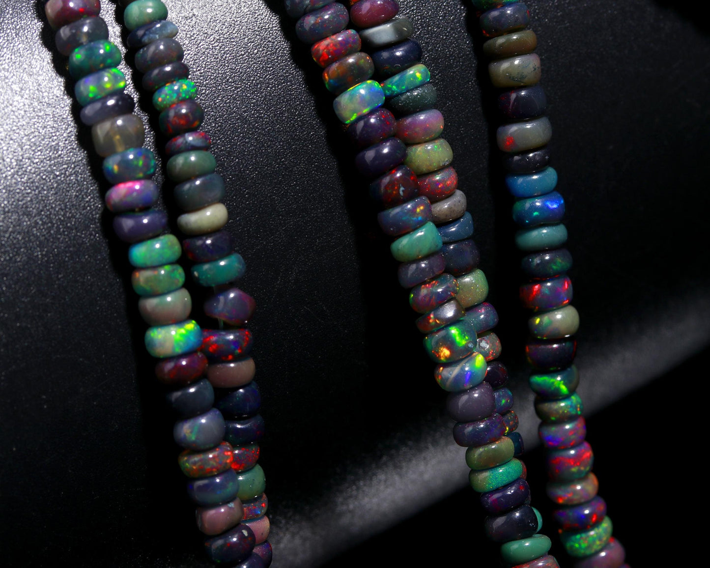 Black Ethiopian Opal Smooth Rondelle Bead 3-5 MM Natural Flashy Ethiopian Opal Multi Fire Ethiopian Opal for Handmade Designer Jewelry Craft