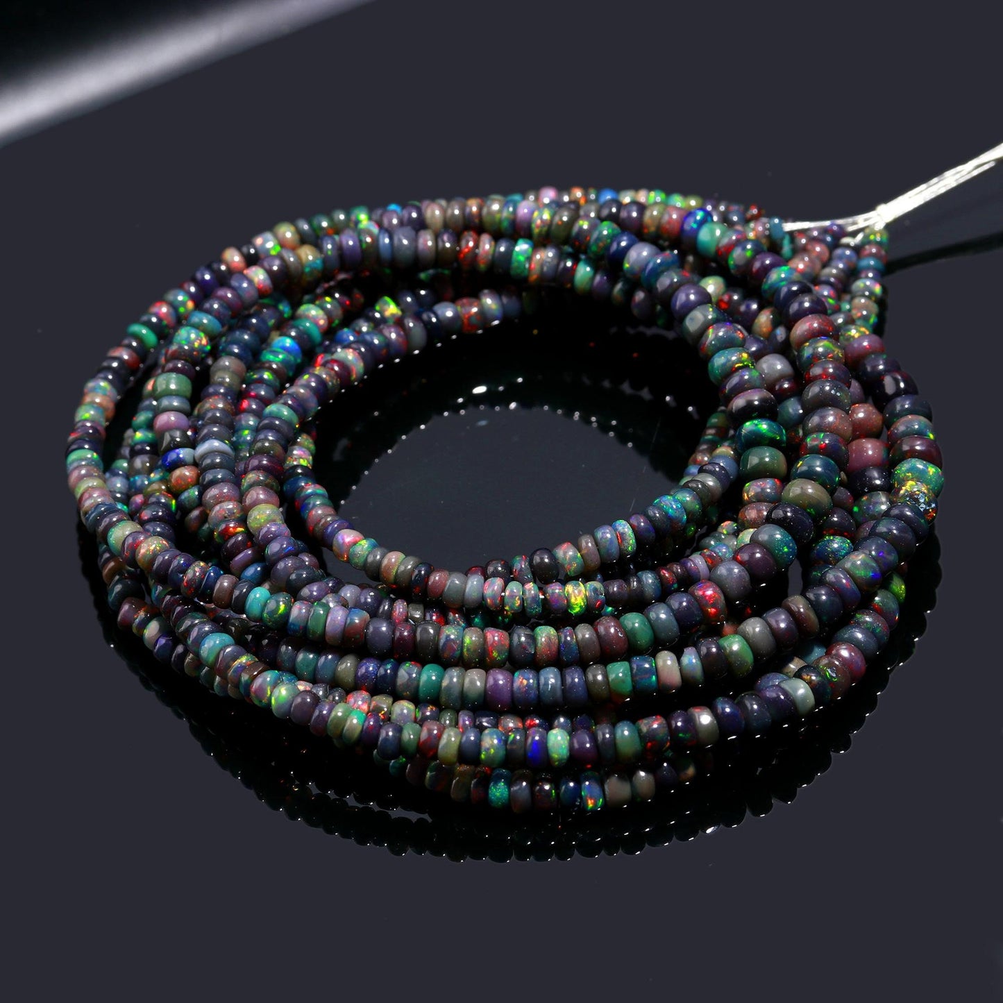 Black Ethiopian Opal Smooth Rondelle Bead 3-5 MM Natural Flashy Ethiopian Opal Multi Fire Ethiopian Opal for Handmade Designer Jewelry Craft