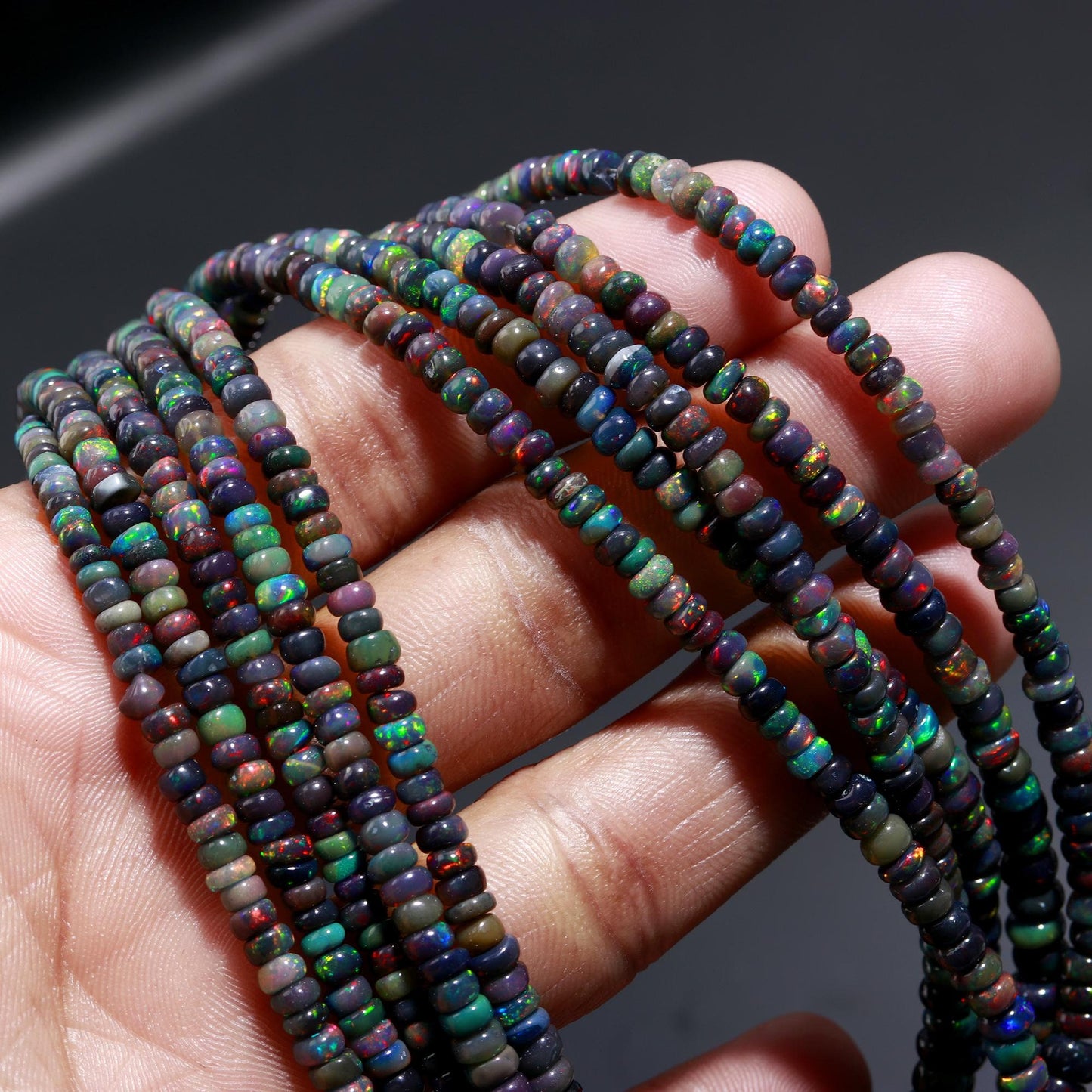 Black Ethiopian Opal Smooth Rondelle Bead 3-5 MM Natural Flashy Ethiopian Opal Multi Fire Ethiopian Opal for Handmade Designer Jewelry Craft