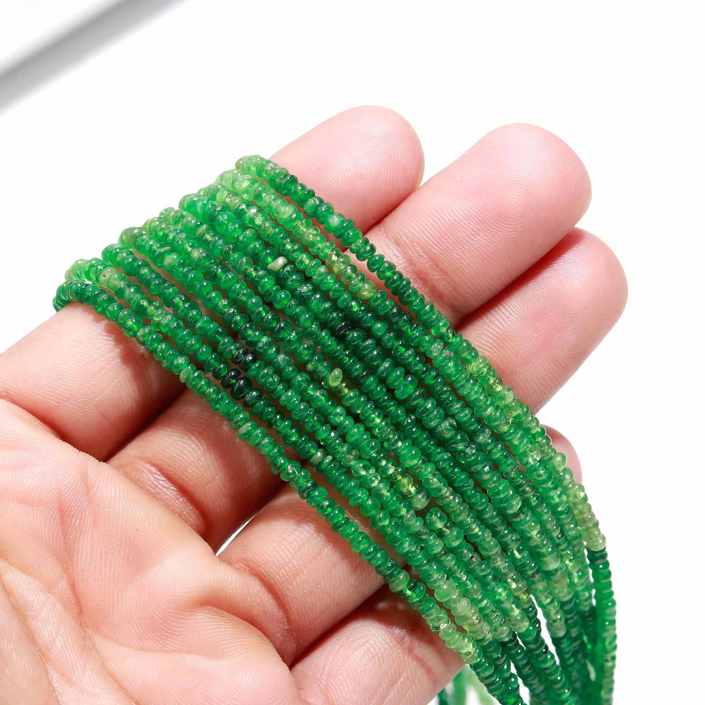 RARE Tsavorite Smooth Rondelle Beads, 2.5-3 MM Tsavorite Rondelle Beads, 16" Shaded Green Tsavorite Rondelle Beads, Plain Tsavorite Beads