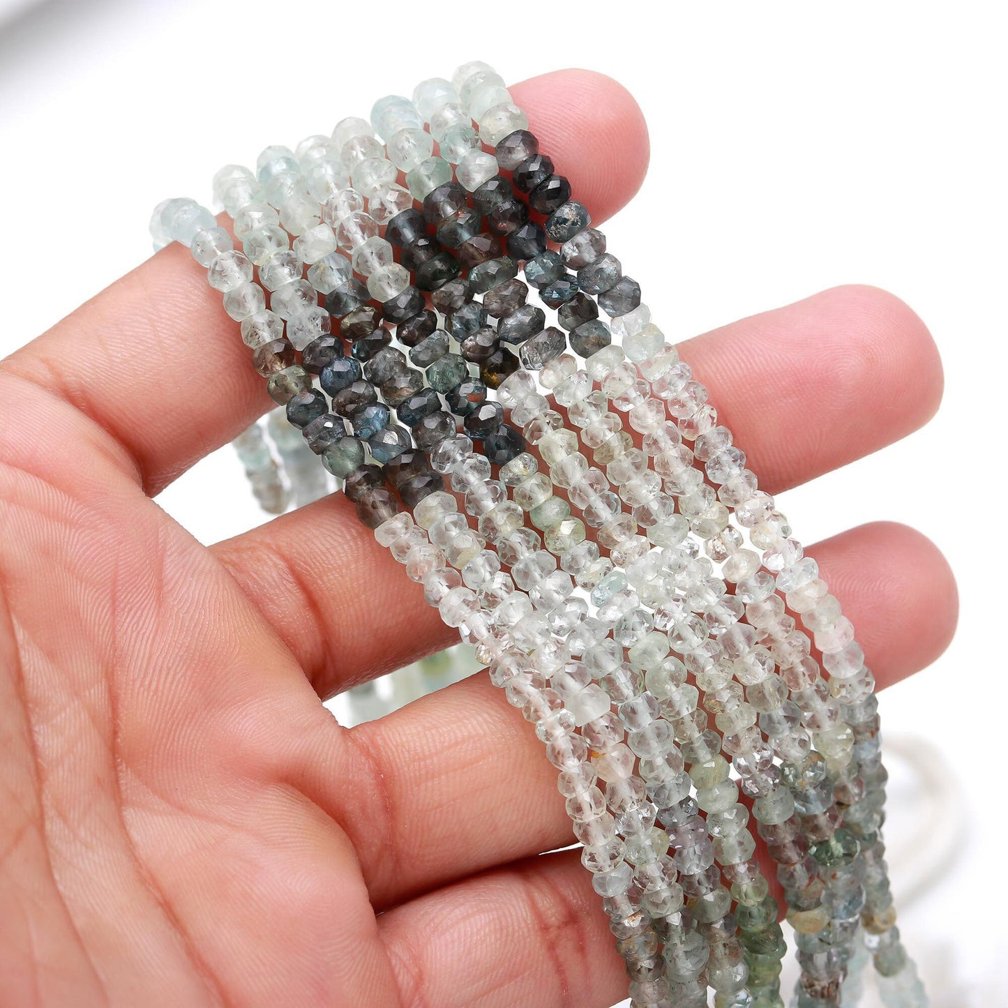 Moss Aquamarine Faceted Rondelle Beads Natural Moss Aquamarine 4-4.5 MM Beads for Handmade Designer Jewelry Making Craft & Bijoux Supplies