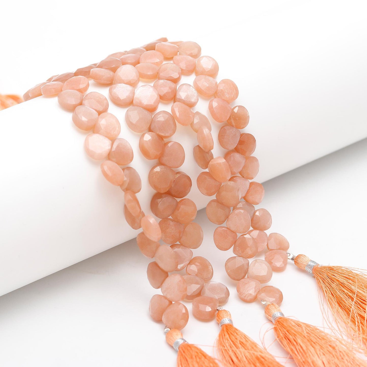 AAA Natural Peach Moonstone Faceted Heart Shape Beads 9-10MM Peach Moonstone Briolettes Beads Peach Moonstone for Designer Jewelry Earrings
