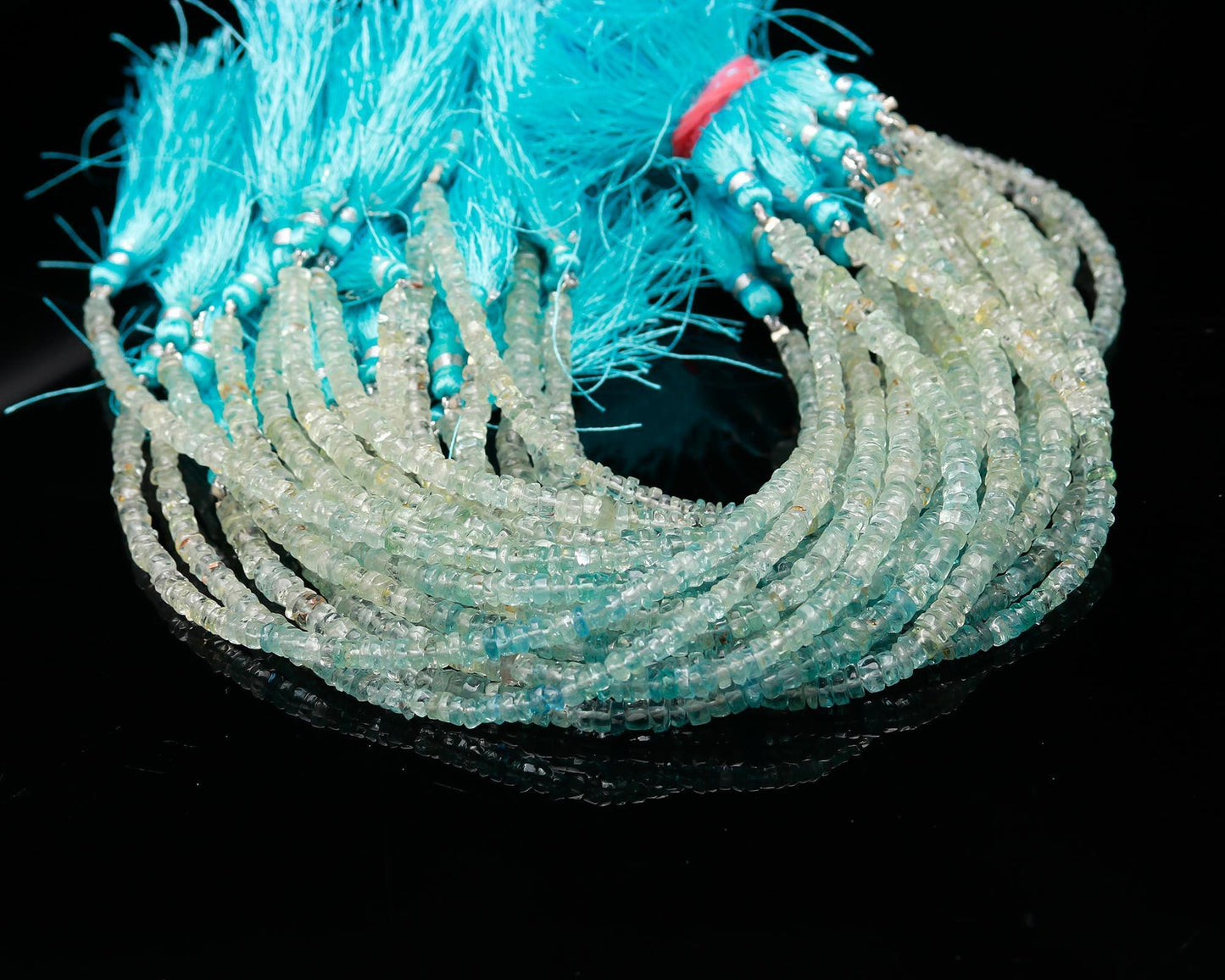 Natural Aquamarine Washer Beads | Aqua Blue Shaded Aquamarine Rondelle Tyer Beads | 4-5 MM Aquamarine Smooth Tyer Beads for Jewels