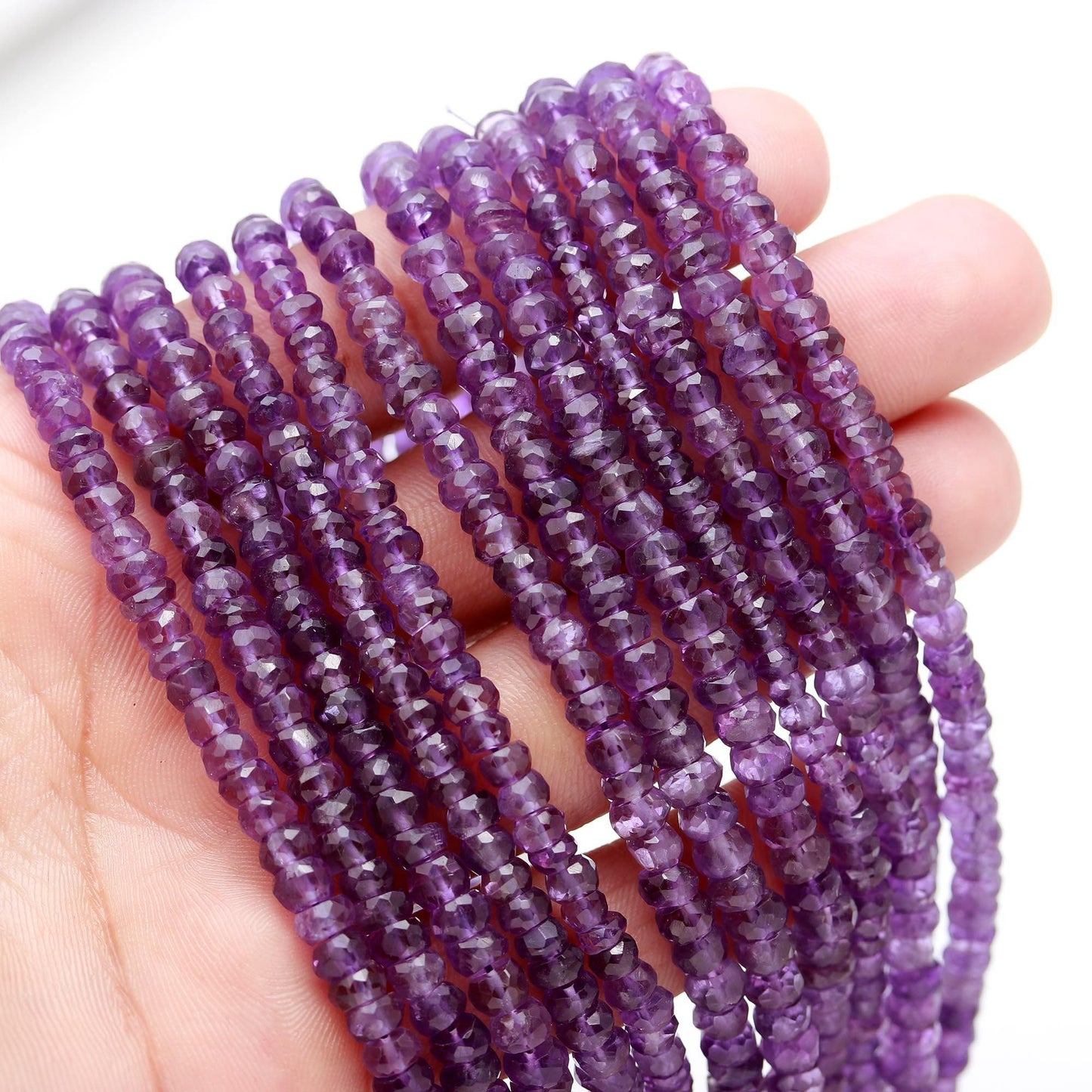 Amethyst Faceted Rondelle Beads Natural Amethyst 5-6 MM and 6-7 MM Rondelle Faceted Beads for Designer Jewelry Necklace Making Art and Craft