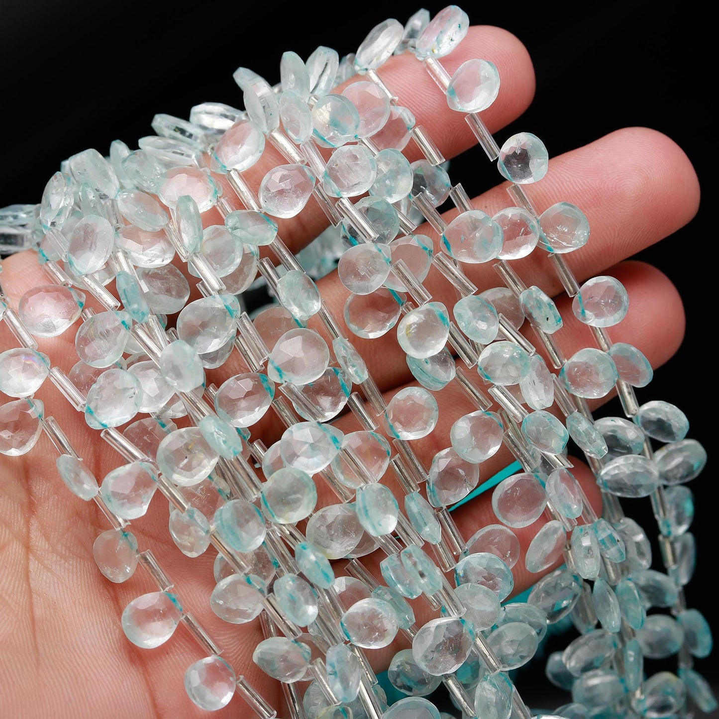 Aquamarine Faceted Briolette Natural Aquamarine Faceted Pear Shape 7x9 MM Beads for Exclusive Handmade Designer Jewelry Making Art and Craft