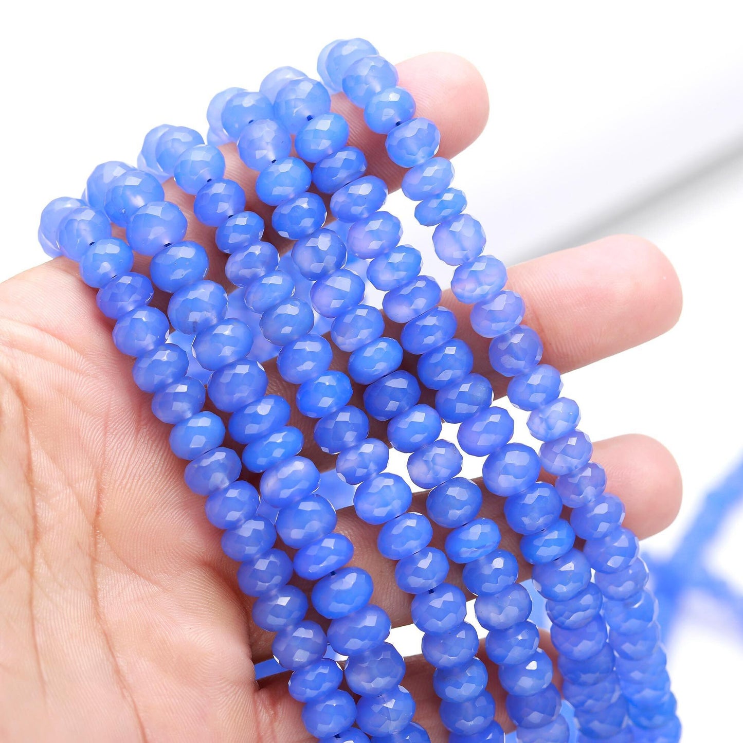 AAA Blue Chalcedony Faceted Rondelle Beads, 7-8MM Blue Calcedony Rondelle Beads, Natural Chalcedony Grmstone Bead, TZ Color Calci Beads