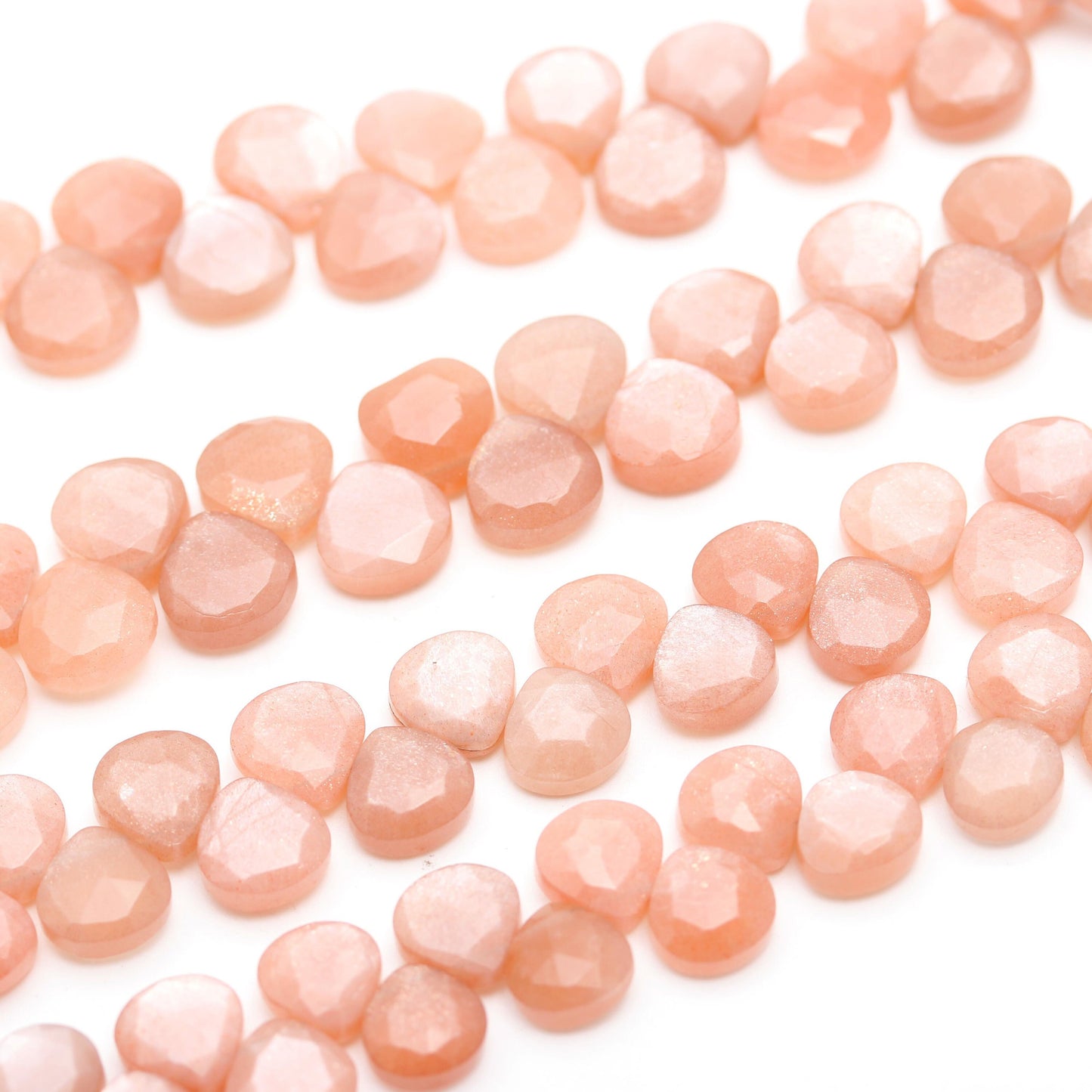 AAA Natural Peach Moonstone Faceted Heart Shape Beads 9-10MM Peach Moonstone Briolettes Beads Peach Moonstone for Designer Jewelry Earrings