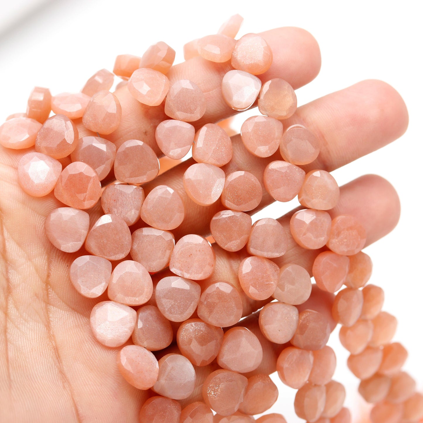 AAA Natural Peach Moonstone Faceted Heart Shape Beads 9-10MM Peach Moonstone Briolettes Beads Peach Moonstone for Designer Jewelry Earrings