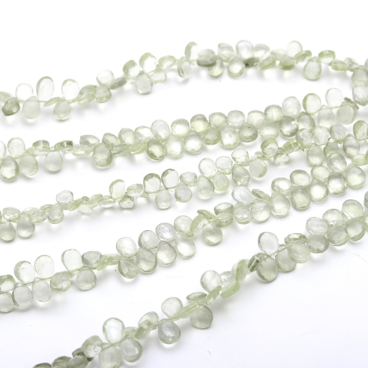 AAA Natural Green Ametheyst Faceted Pear Shape Beads 5x7-6x8 MM Green Amethyst Briolettes Beads | Green Amethyst Gemstone Beads for Jewelry
