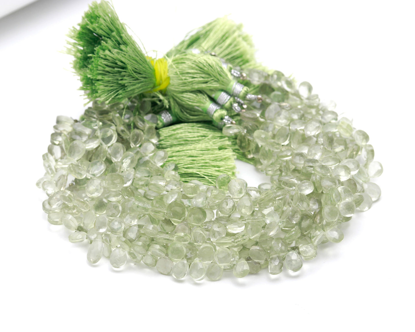 AAA Natural Green Ametheyst Faceted Pear Shape Beads 5x7-6x8 MM Green Amethyst Briolettes Beads | Green Amethyst Gemstone Beads for Jewelry
