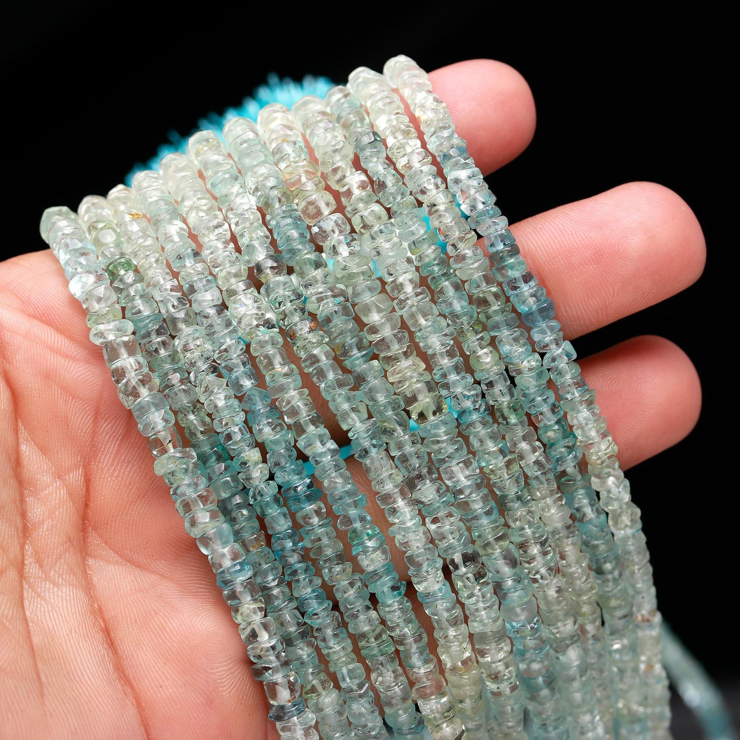 Natural Aquamarine Washer Beads | Aqua Blue Shaded Aquamarine Rondelle Tyer Beads | 4-5 MM Aquamarine Smooth Tyer Beads for Jewels