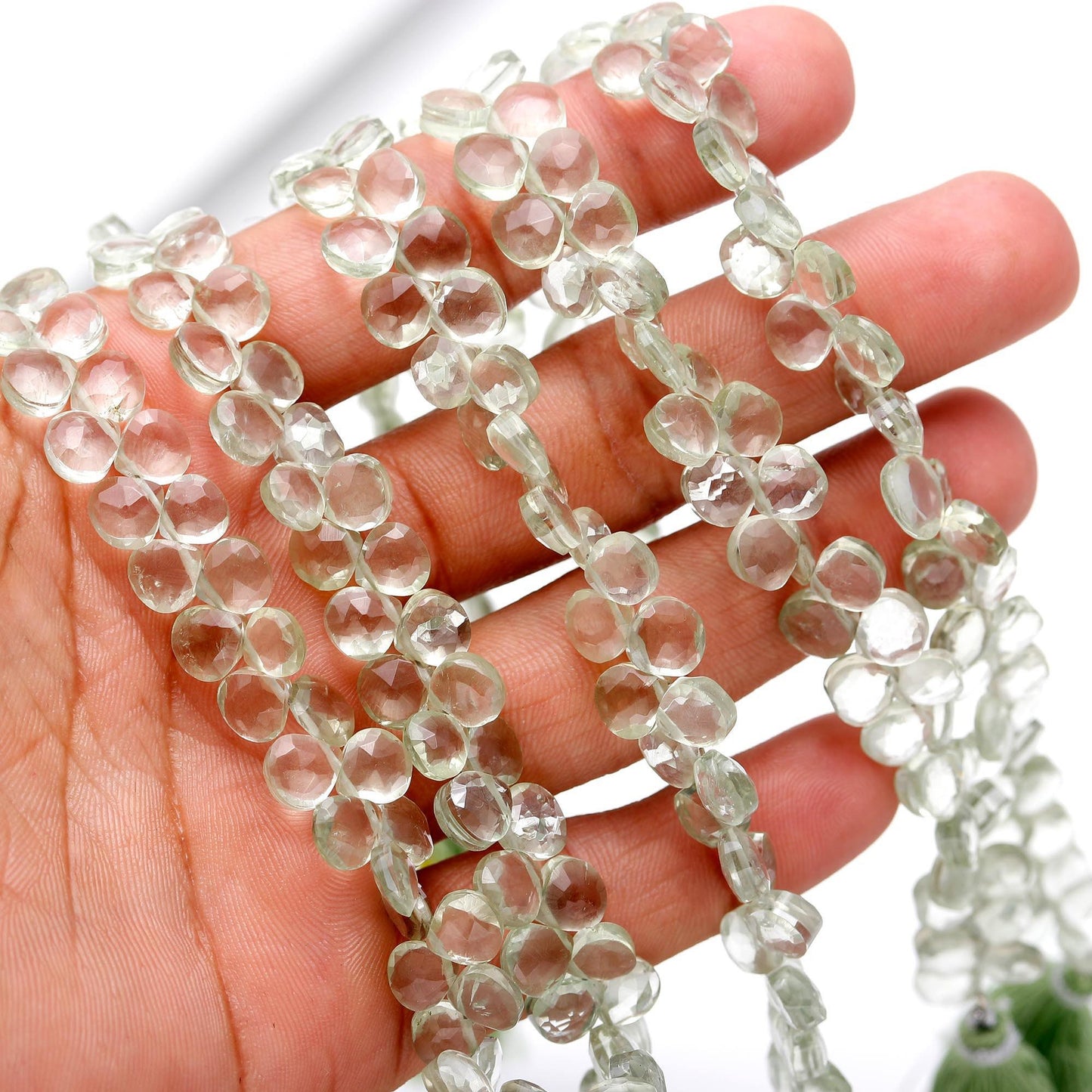AAA Natural Green Amethyst Faceted Heart Shape Beads 6-7 MM Green Amethyst Briolette Beads Green Amethyst Gemstone Beads for Jewelry Making