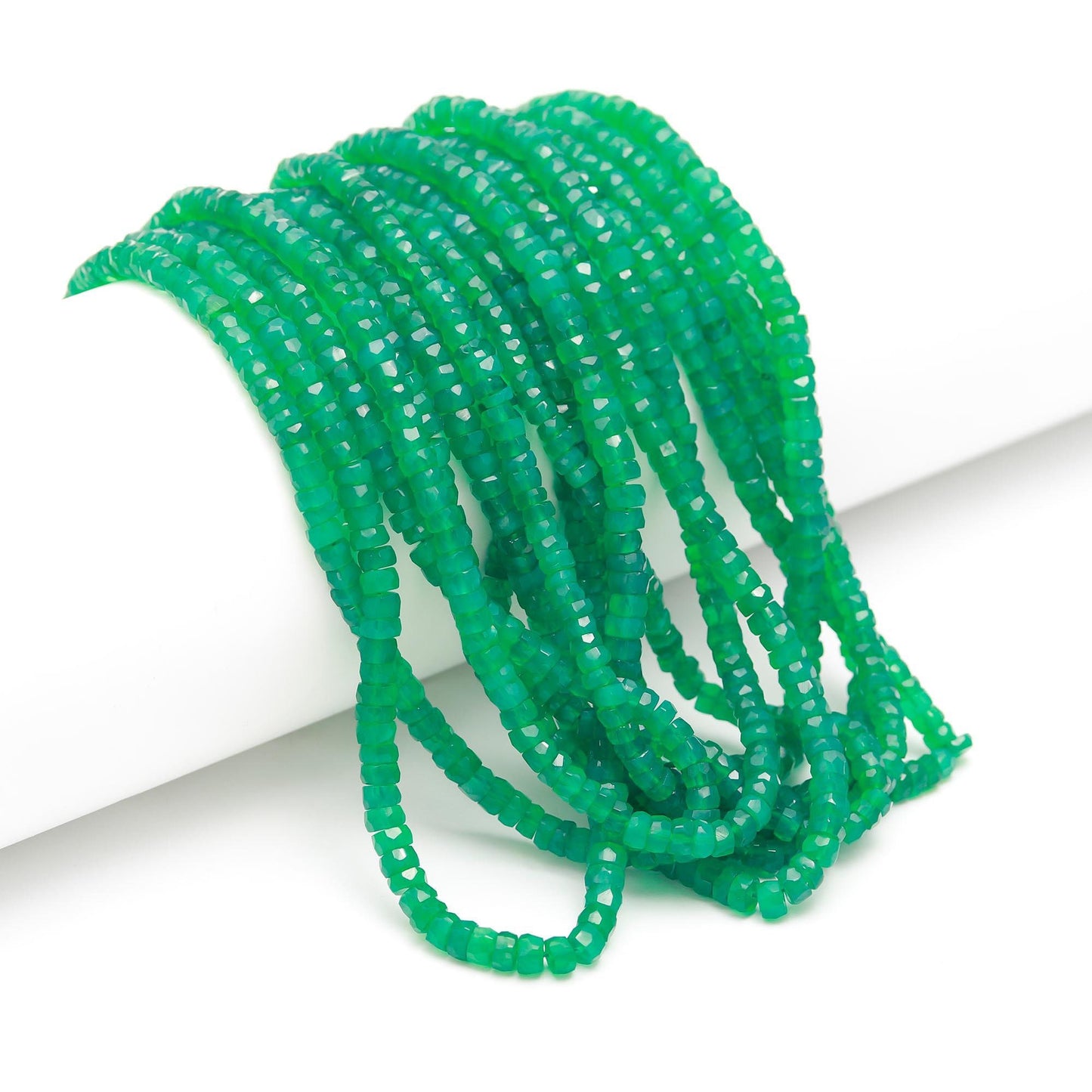 AAA Green Onyx Faceted Washer Beads 16” Natural Green Onyx Tyer Beads, Faceted Green Tyer Beads, Green Onyx Gemstone Handmade Beads Supplier