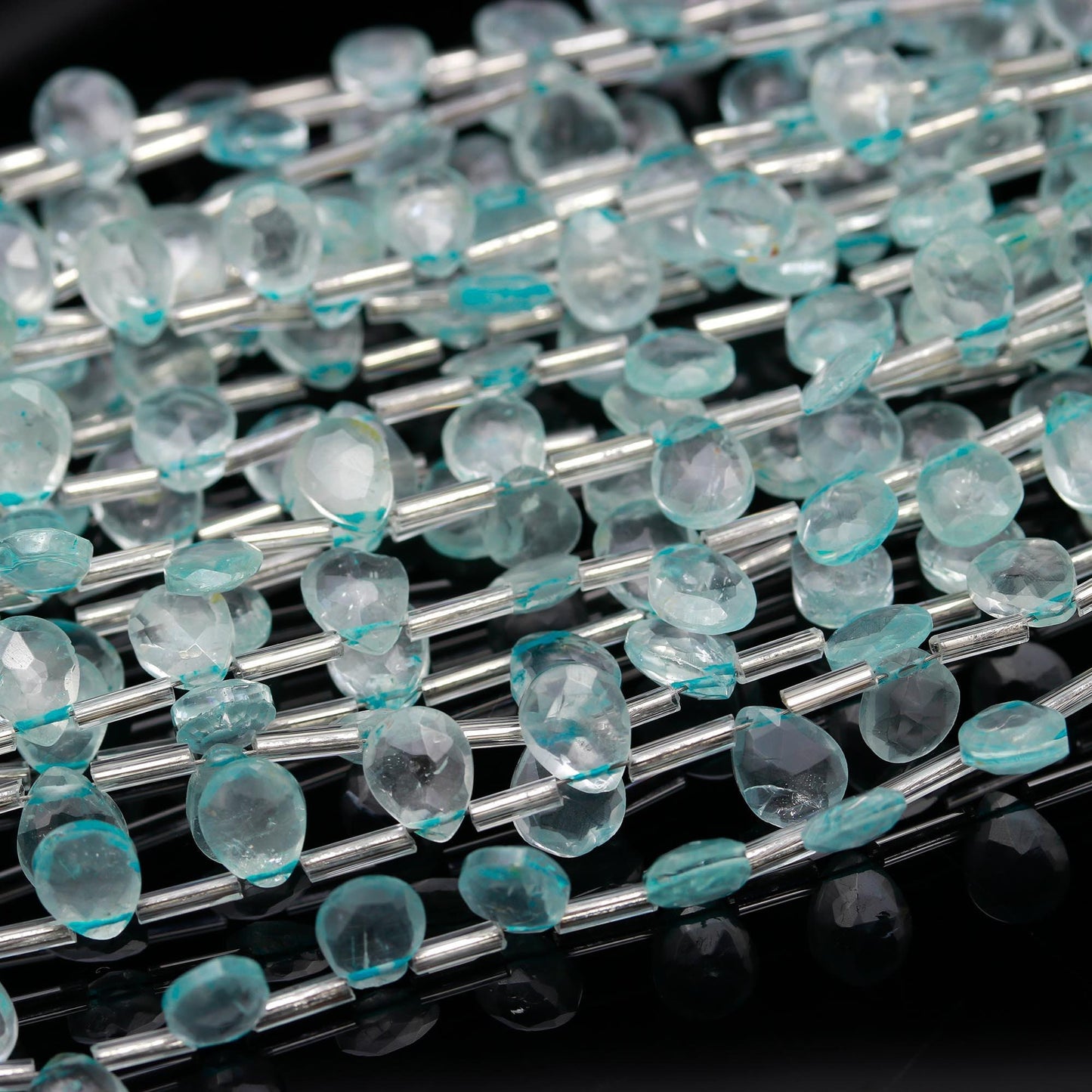 Aquamarine Faceted Briolette Natural Aquamarine Faceted Pear Shape 7x9 MM Beads for Exclusive Handmade Designer Jewelry Making Art and Craft