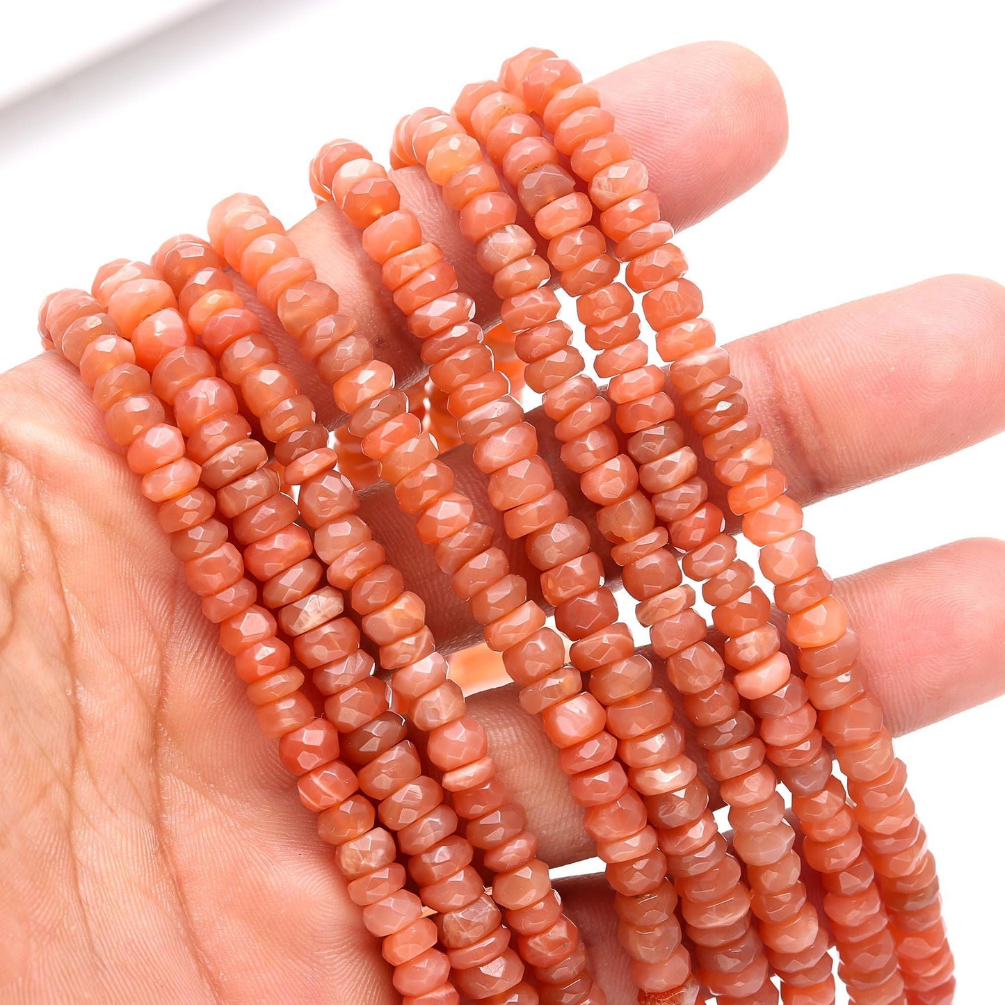 Peach Moonstone Faceted Rondelle Beads 5-6 MM Natural Peach Moonstone Rondelle Beads Faceted Peach Moonstone Beads for Jewelry Making Craft