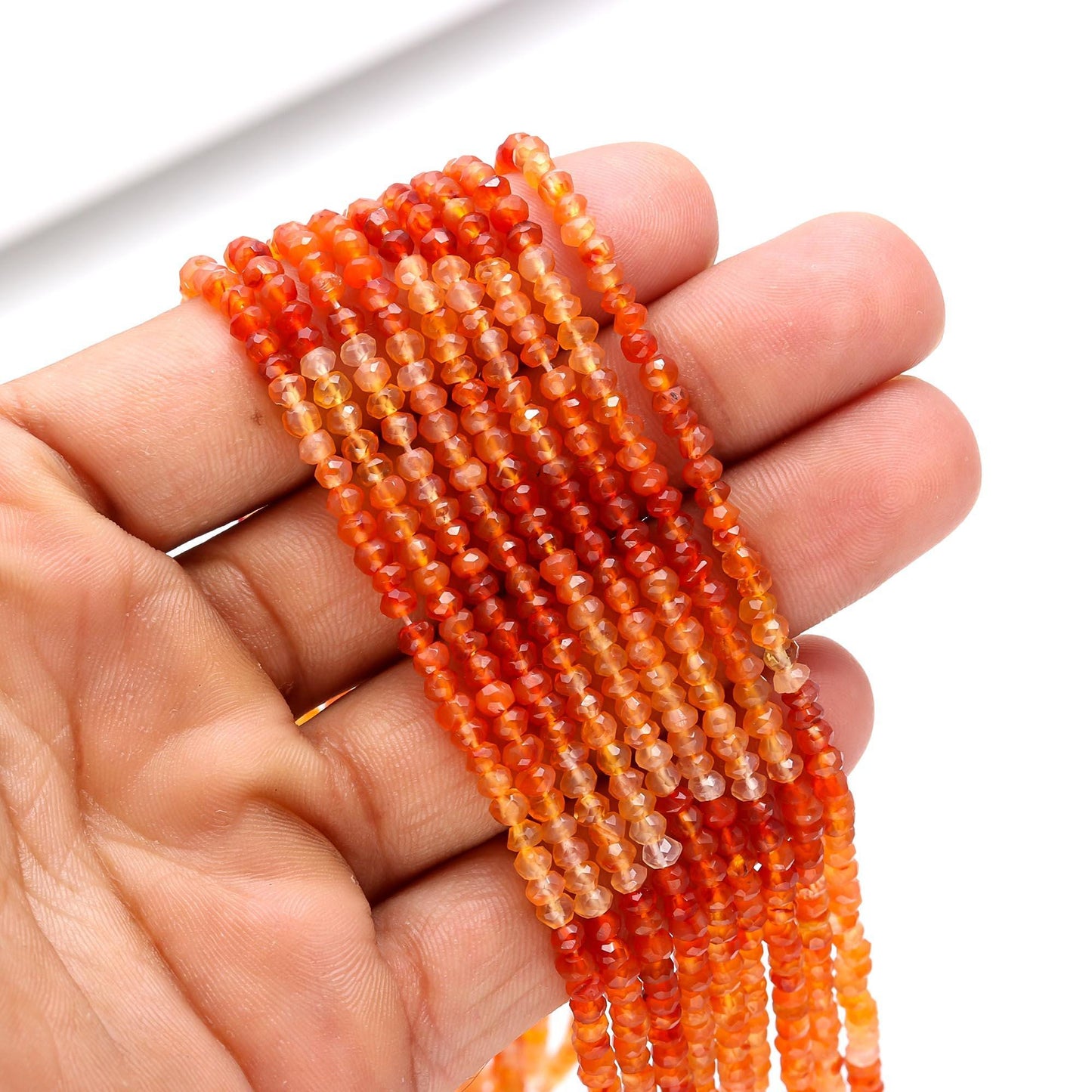Carnelian Faceted Rondelle Beads 3MM Faceted Shaded Caroline Round Beads Natural Shaded Carnelian for Designer Jewelry Making Craft
