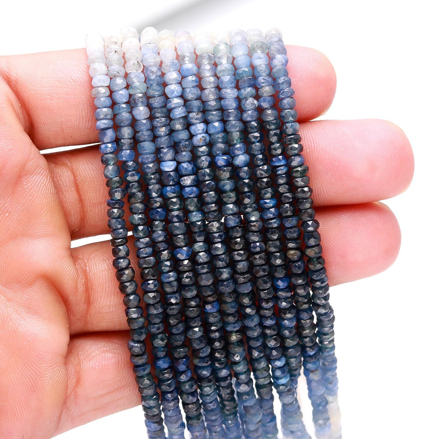 AAA Natural Blue Sapphire Shaded Faceted Rondelle Beads | 3.5-4MM Blue Sapphire Rondelle Beads | Shaded Blue Sapphire Beads for Jewelry