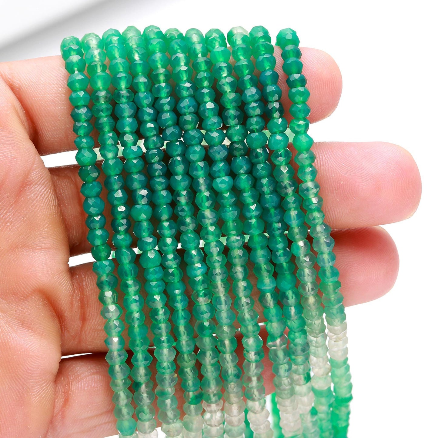 Green Onyx Shaded Faceted Rondelle Beads Natural Shaded Green Onyx Rondelle Beads 4 MM Green Onyx Beads for Designer Jewelry Making Craft