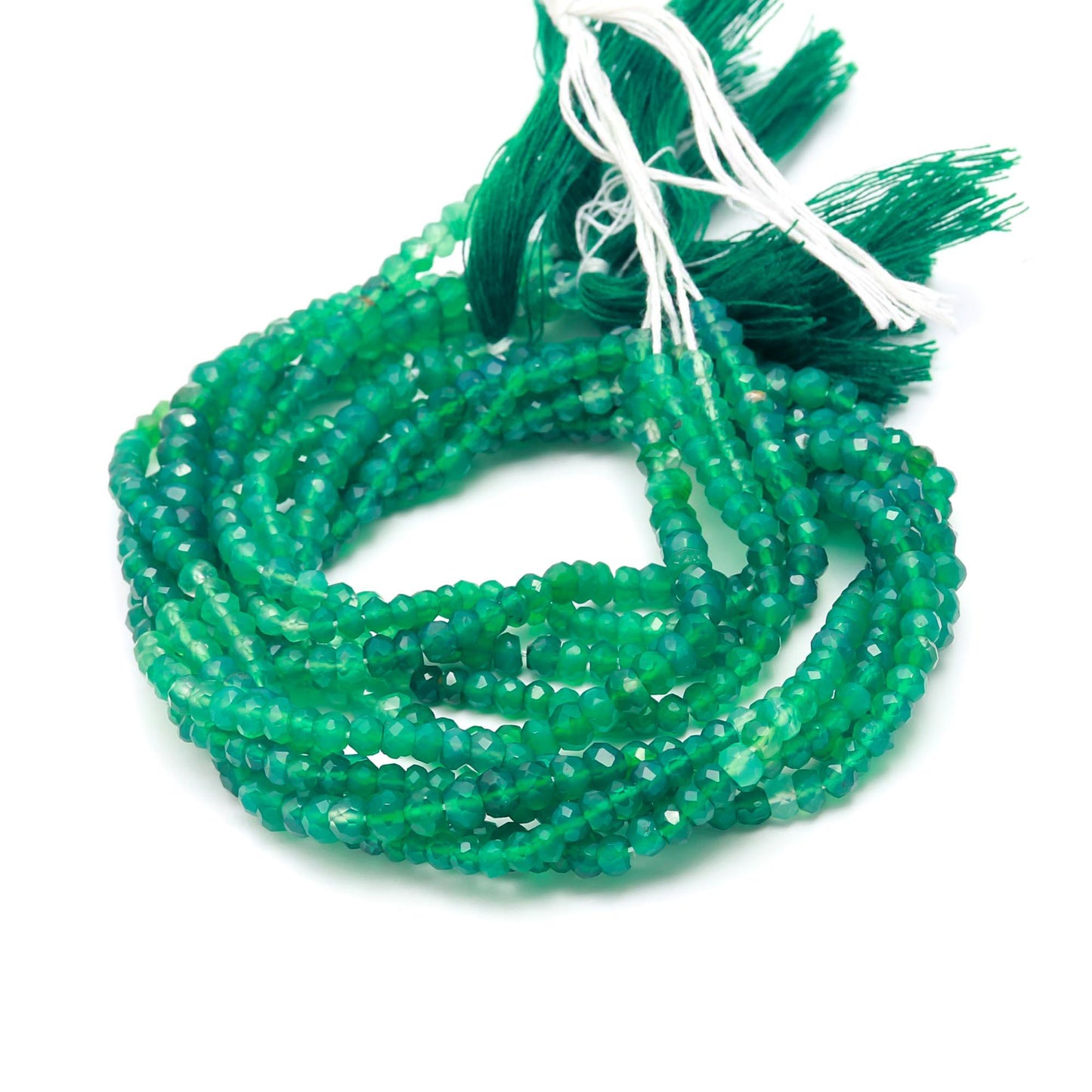 Green Onyx Shaded Faceted Rondelle Beads Natural Shaded Green Onyx Rondelle Beads 3.5-4 MM Green Onyx Gemstone Beads for Jewelry Making
