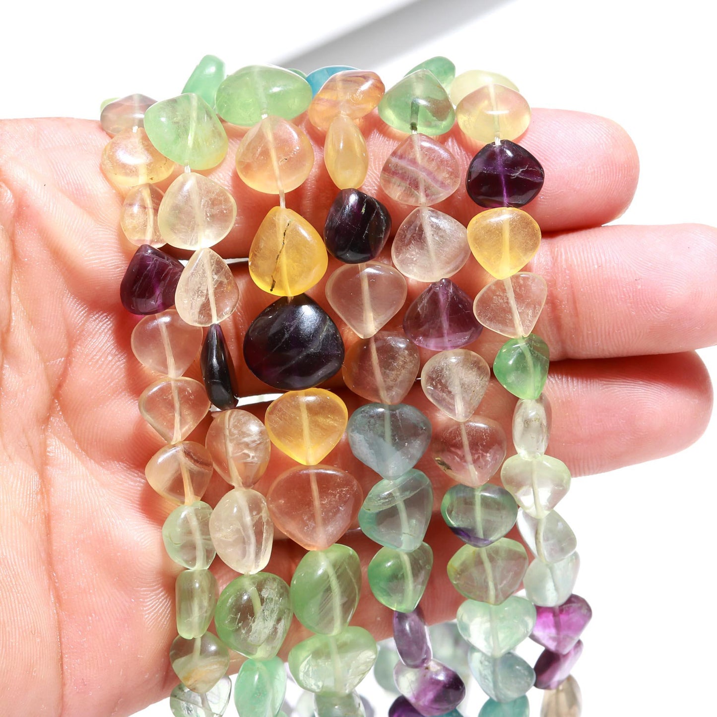 3 Strands Multi Fluorite Heart Shape Beads Natural Multi Fluorite Heart Beads for Handmade Fancy Jewelry Necklace Pendant Earrings Making