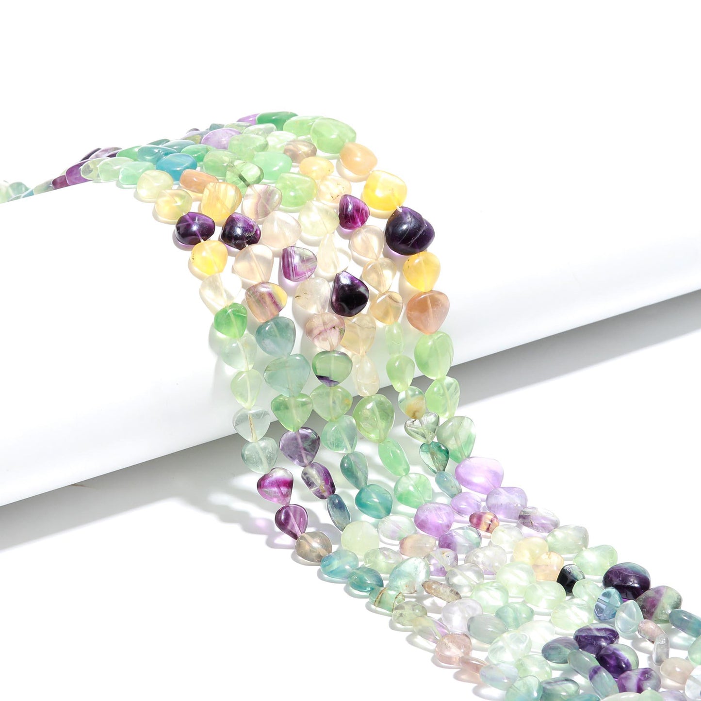 3 Strands Multi Fluorite Heart Shape Beads Natural Multi Fluorite Heart Beads for Handmade Fancy Jewelry Necklace Pendant Earrings Making