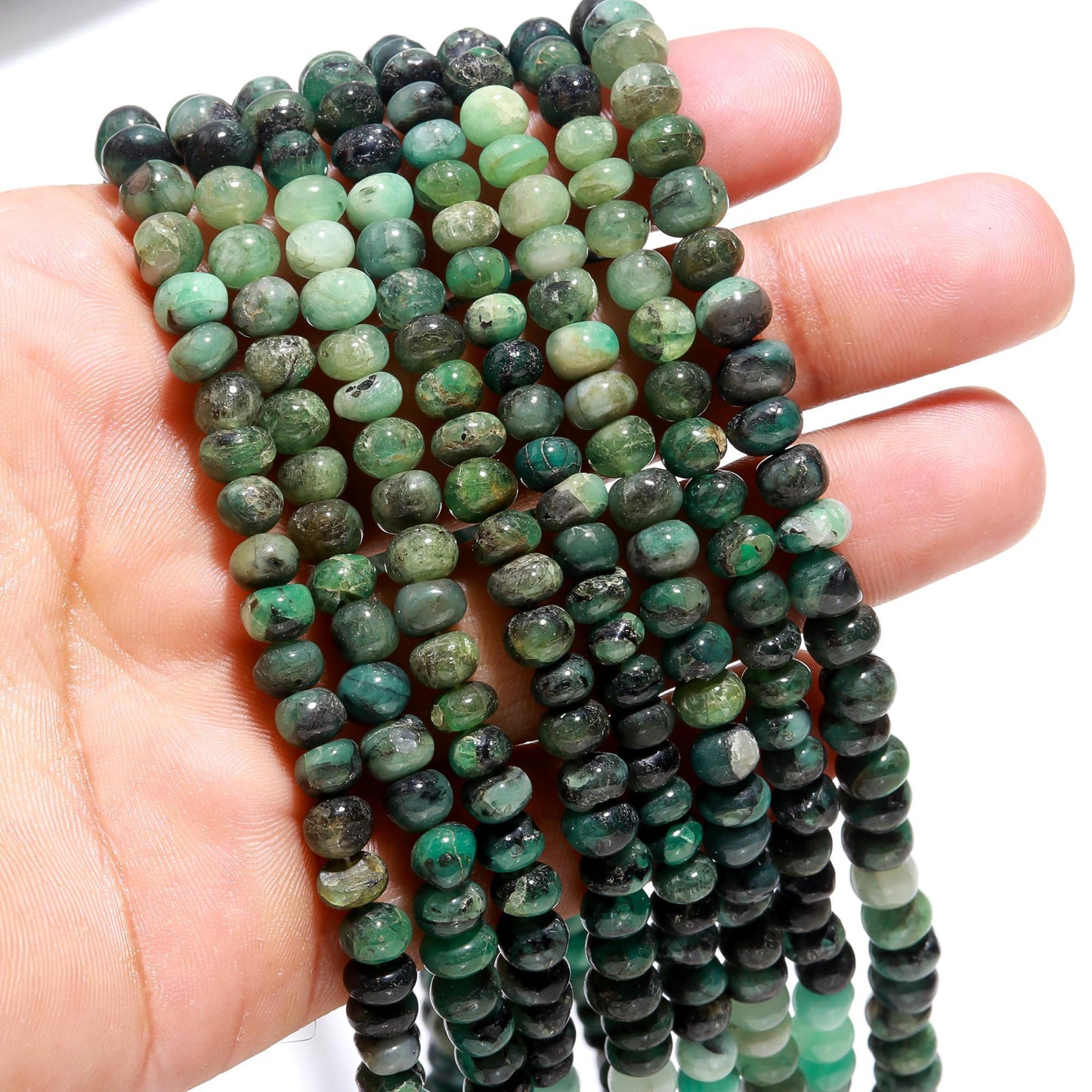 Emerald Smooth Rondelle Beads 6-7 MM Natural Emerald Shaded Smooth Rondelle Sakota Emerald 18" Beads for Designer Handmade Jewelry Making