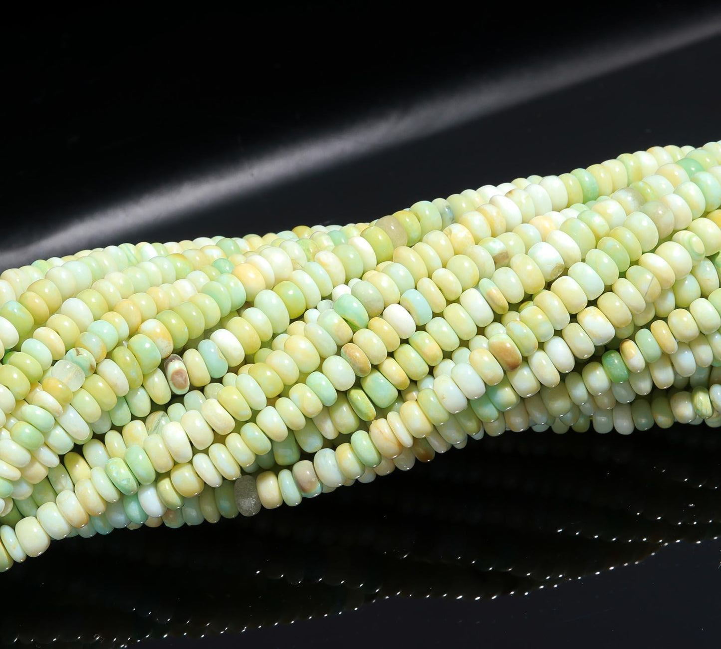 3 Strands Green Opal Rondelle Beads 4-5 MM, 5-6 MM Green Shaded Opal Smooth Rondelle Gemstone Beads for Designer Jewelry Making & Reselling