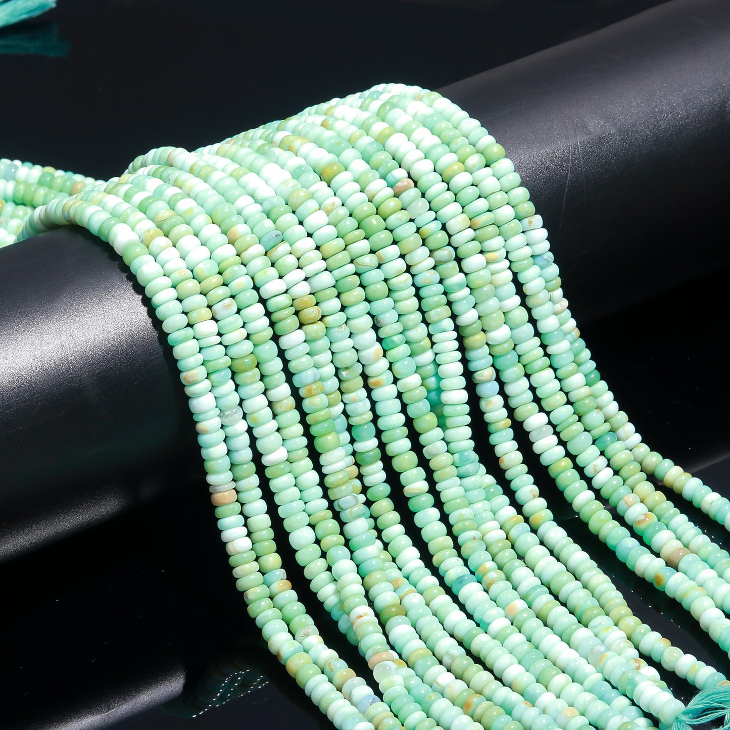 3 Strands Green Opal Rondelle Beads 4-5 MM, 5-5.5 MM Green Shaded Opal Smooth Gemstone Rondelle for Handmade Jewelry Making & Reselling