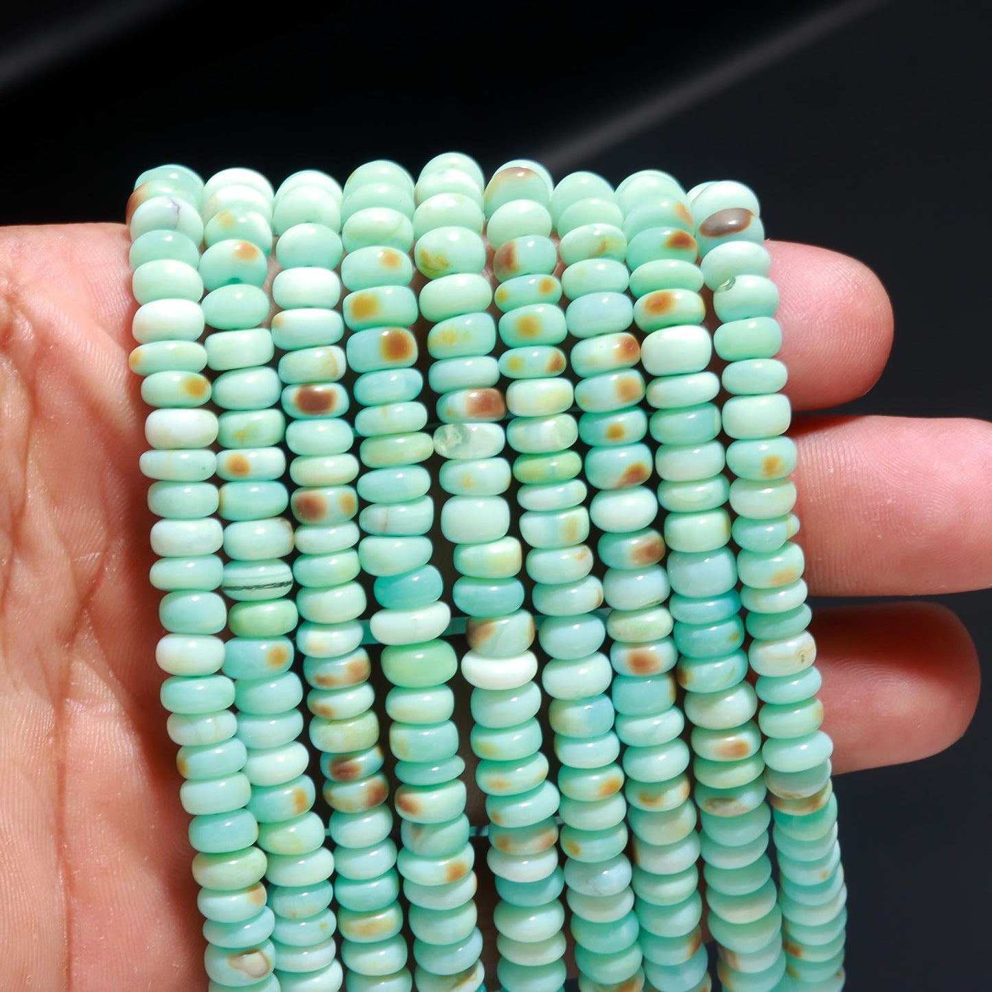 Peruvian Blue Opal Rondelle Beads, 5-6 MM and 6-7 MM Peru Blue Opal Smooth Rondelle Gemstones Beads for Handmade Jewelry Making & Reselling