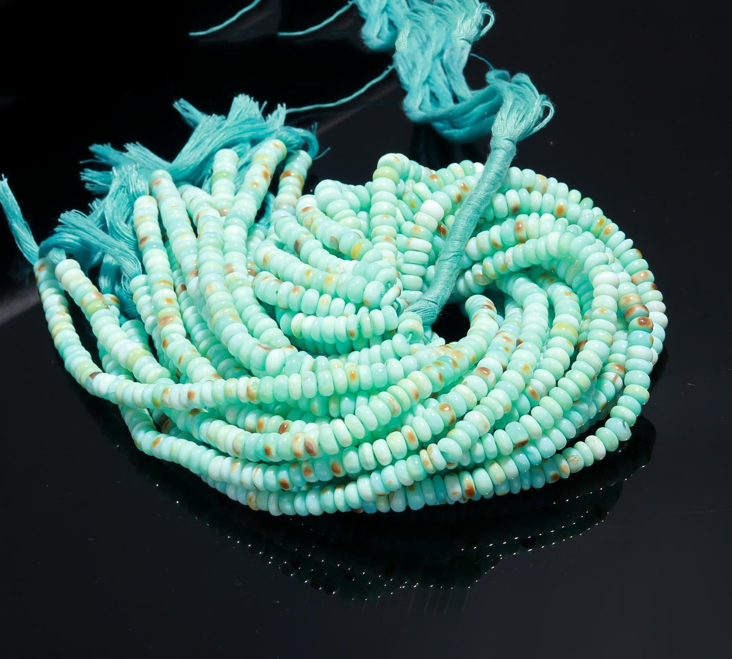 Peruvian Blue Opal Rondelle Beads, 5-6 MM and 6-7 MM Peru Blue Opal Smooth Rondelle Gemstones Beads for Handmade Jewelry Making & Reselling