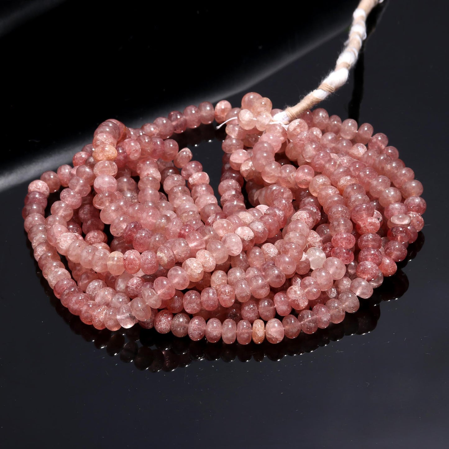 Strawberry Smooth Rondelle Beads Pink Strawberry Shaded Rondelle Beads 8-9 MM Natural Pink Strawberry Beads for Jewelry Necklace & Bracelet