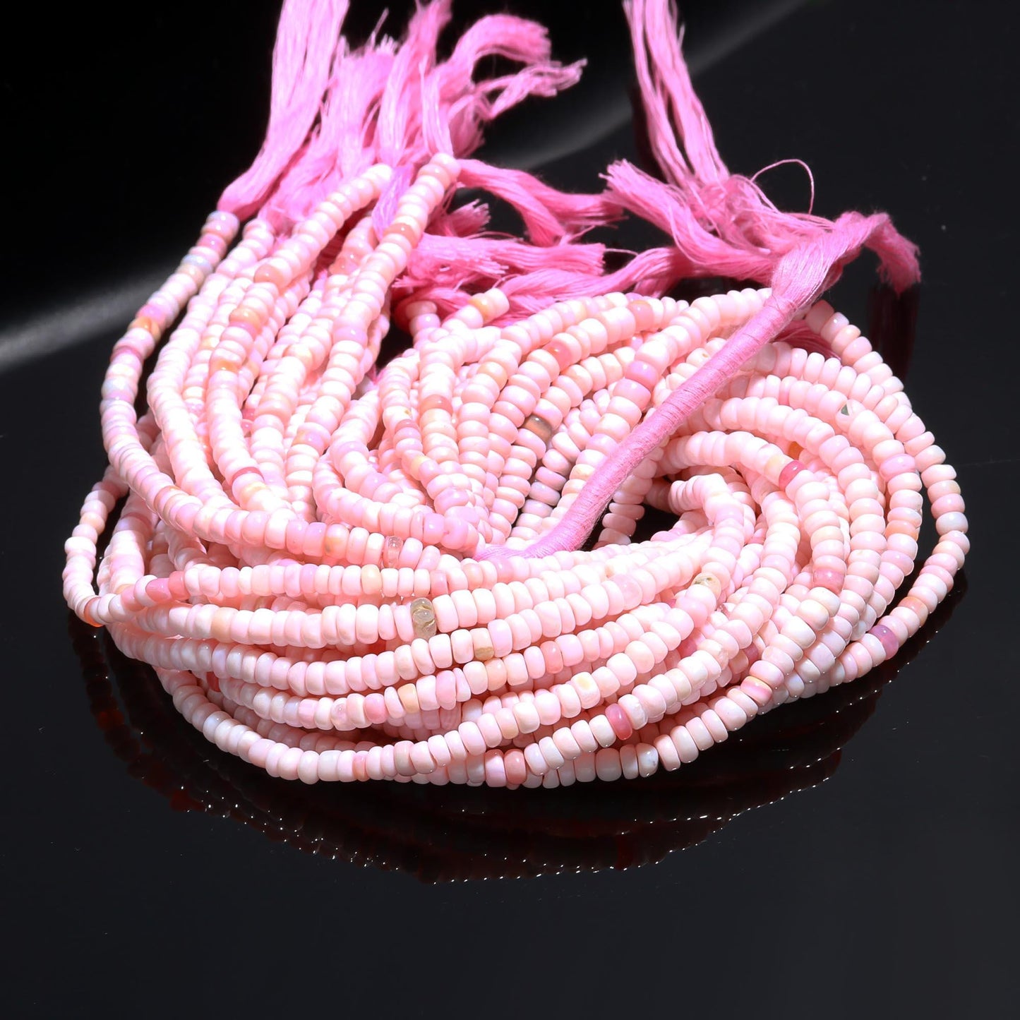 3 Strands Pink Opal Rondelle Beads 4-5 MM, 5-6 MM Pink Shaded Opal Smooth Rondelle Gemstone Beads for Handmade Jewelry Making & Reselling
