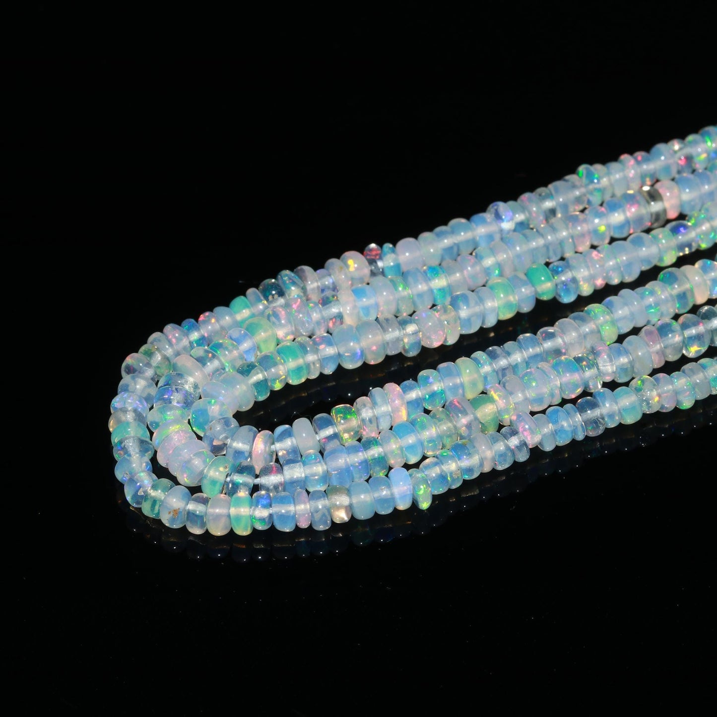 Offer Price~Top Quality~ Ethiopian Opal Smooth Rondelle Beads 3.5-4 MM Natural Multi Flash Ethiopian Opal 16” Multi Fire Ethiopian Opal Bead