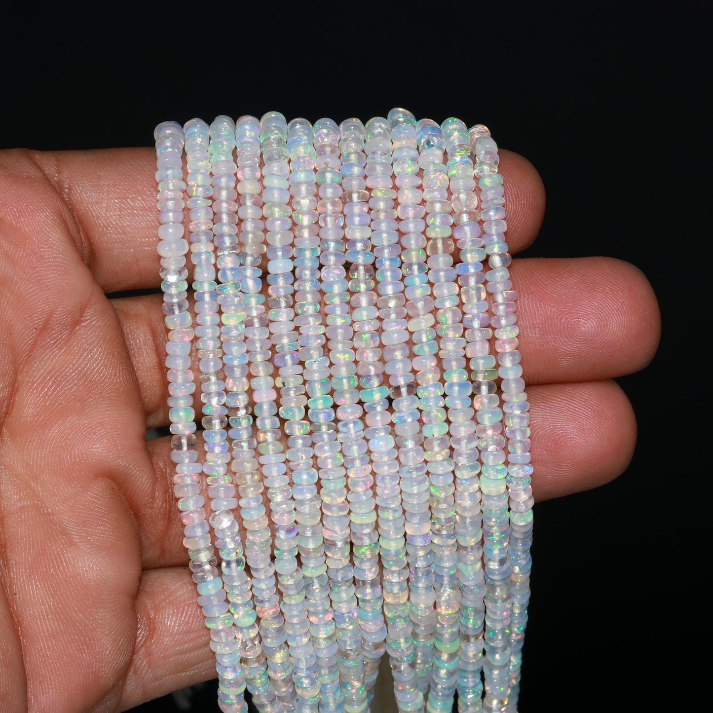 Offer Price~Top Quality~ Ethiopian Opal Smooth Rondelle Beads 3.5-4 MM Natural Multi Flash Ethiopian Opal 16” Multi Fire Ethiopian Opal Bead