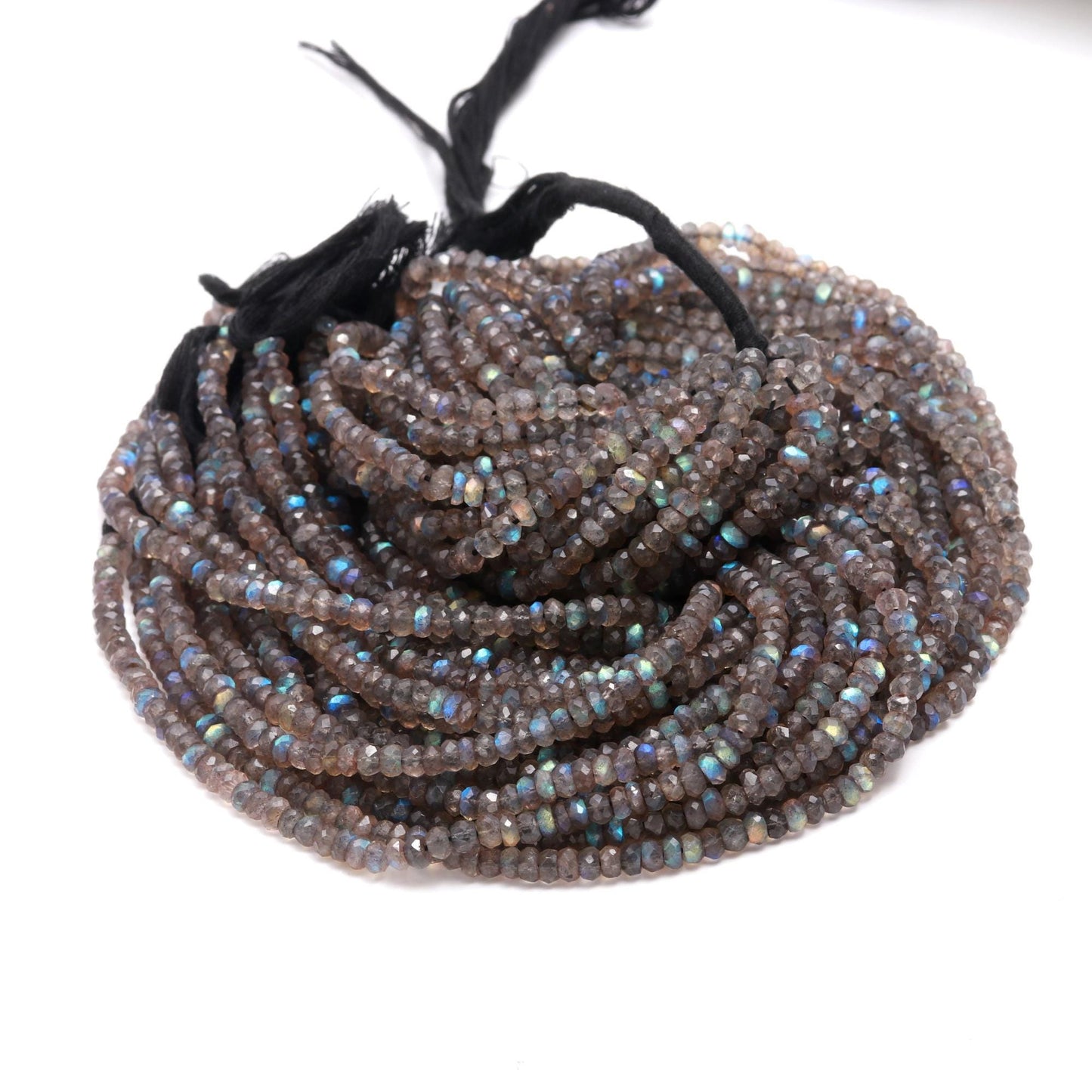 AAA Natural Labradorite Faceted Rondelle Beads, 4-4.5 MM Labradorite Rondelle Beads, Black Moonstone Rondelle Beads for Handmade Jewelry