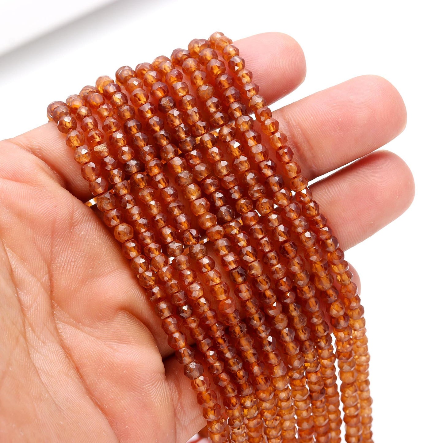 Hessonite Garnet Faceted Rondelle Beads 4-4.5 MM Hessonite Rondelle Beads Natural Faceted Hessonite Garnet Beads for Jewelry Making Craft