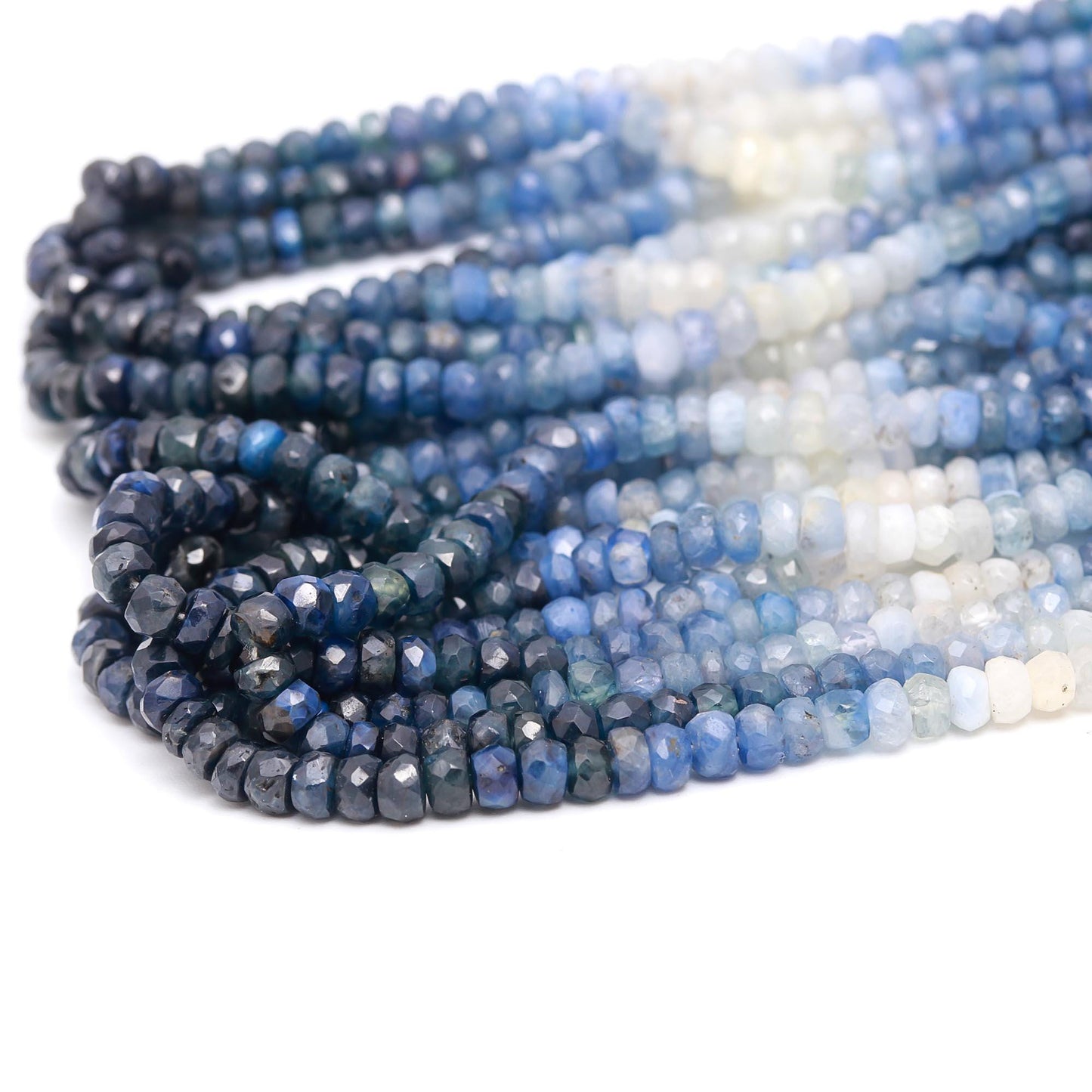 AAA Natural Blue Sapphire Shaded Faceted Rondelle Beads | 3.5-4MM Blue Sapphire Rondelle Beads | Shaded Blue Sapphire Beads for Jewelry
