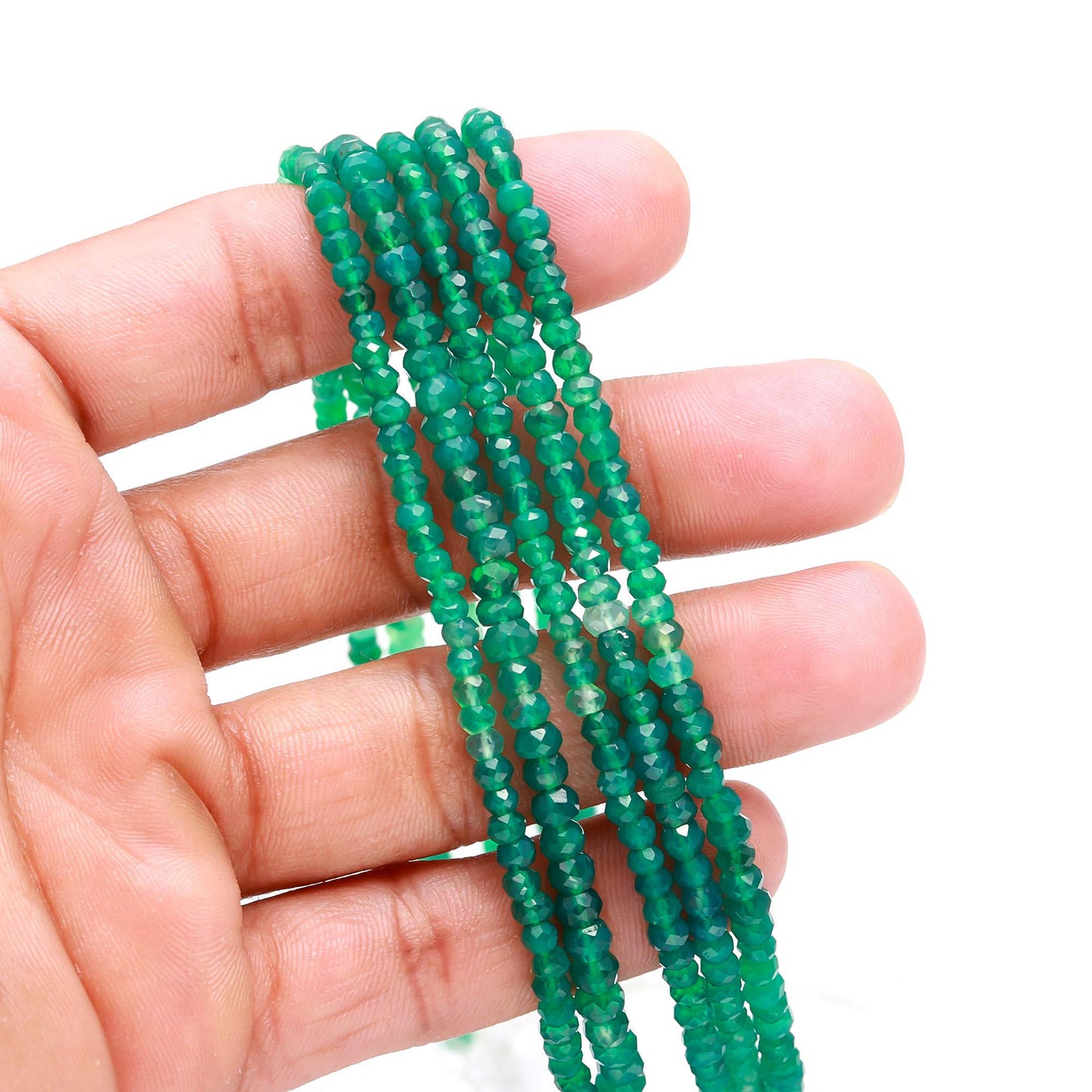 Green Onyx Shaded Faceted Rondelle Beads Natural Shaded Green Onyx Rondelle Beads 3.5-4 MM Green Onyx Gemstone Beads for Jewelry Making