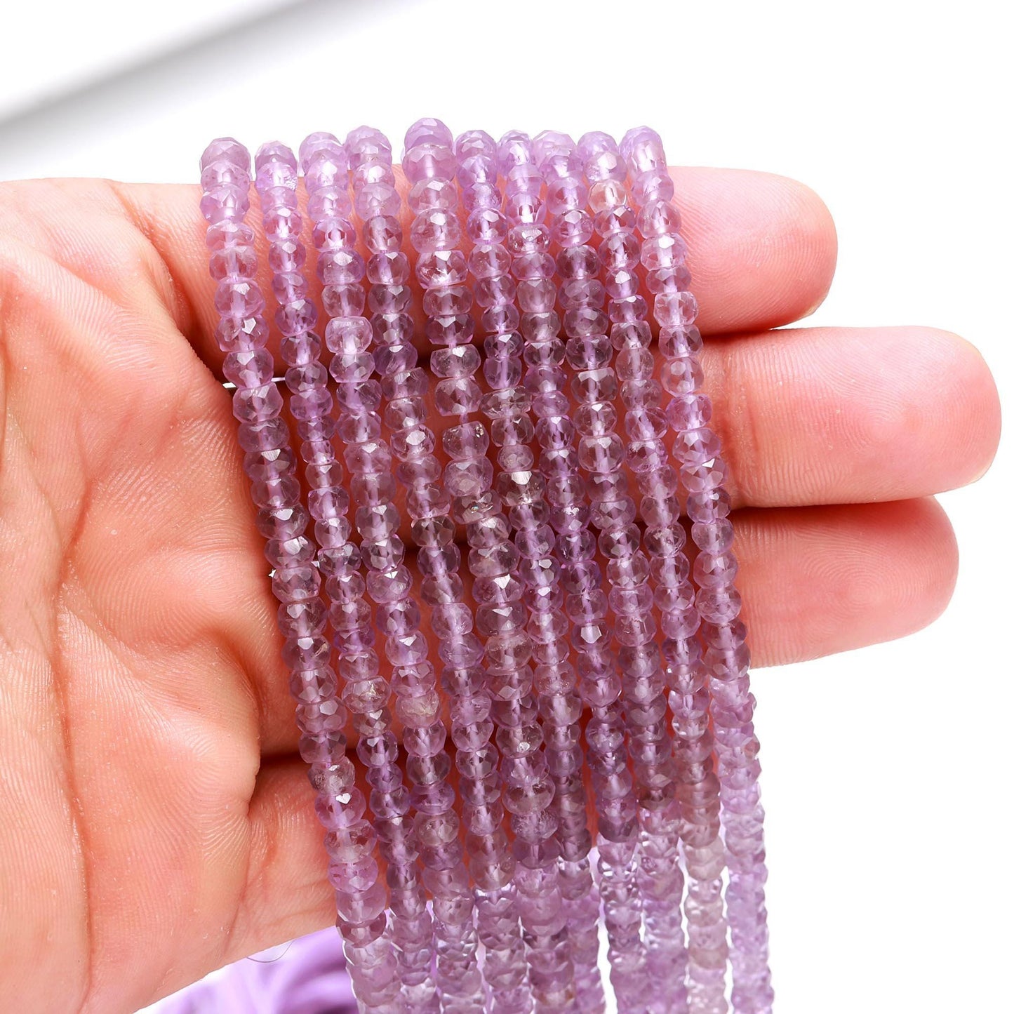 AAA Natural Pink Amethyst Faceted Rondelle Beads, 4-4.5/4.5-5 MM Pink Amethyst Rondelle Beads, Purple Amethyst Rondelle Beads Strand