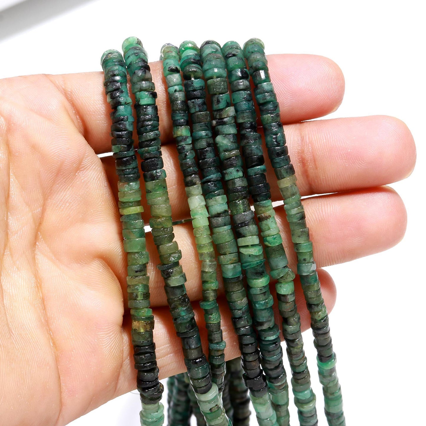 Shaded Emerald Heishi Washer Beads Excellent Quality Natural Shaded Emerald Washer Beads 16 Inch Washer Emerald Beads for Jewelry Making