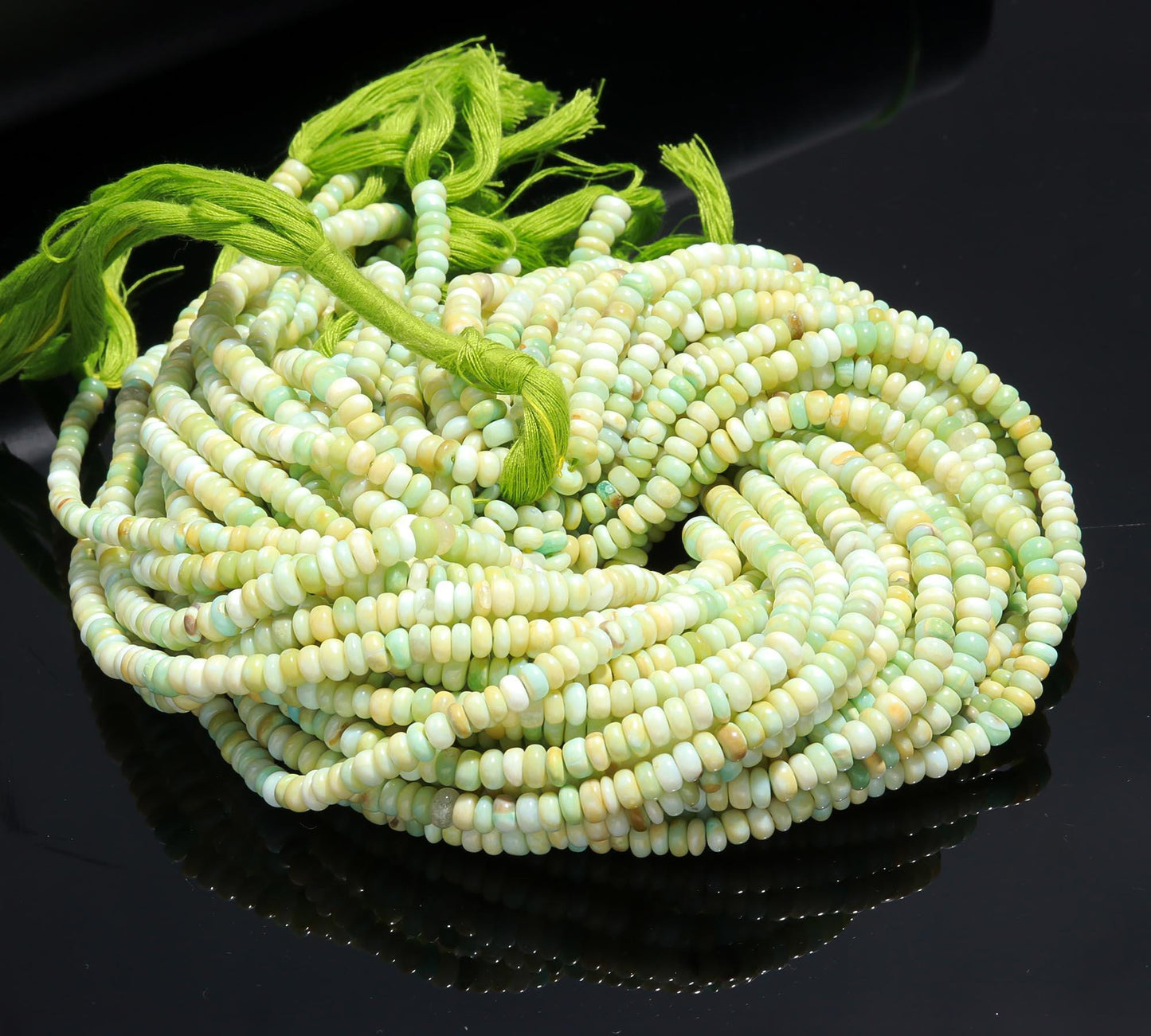 3 Strands Green Opal Rondelle Beads 4-5 MM, 5-6 MM Green Shaded Opal Smooth Rondelle Gemstone Beads for Designer Jewelry Making & Reselling
